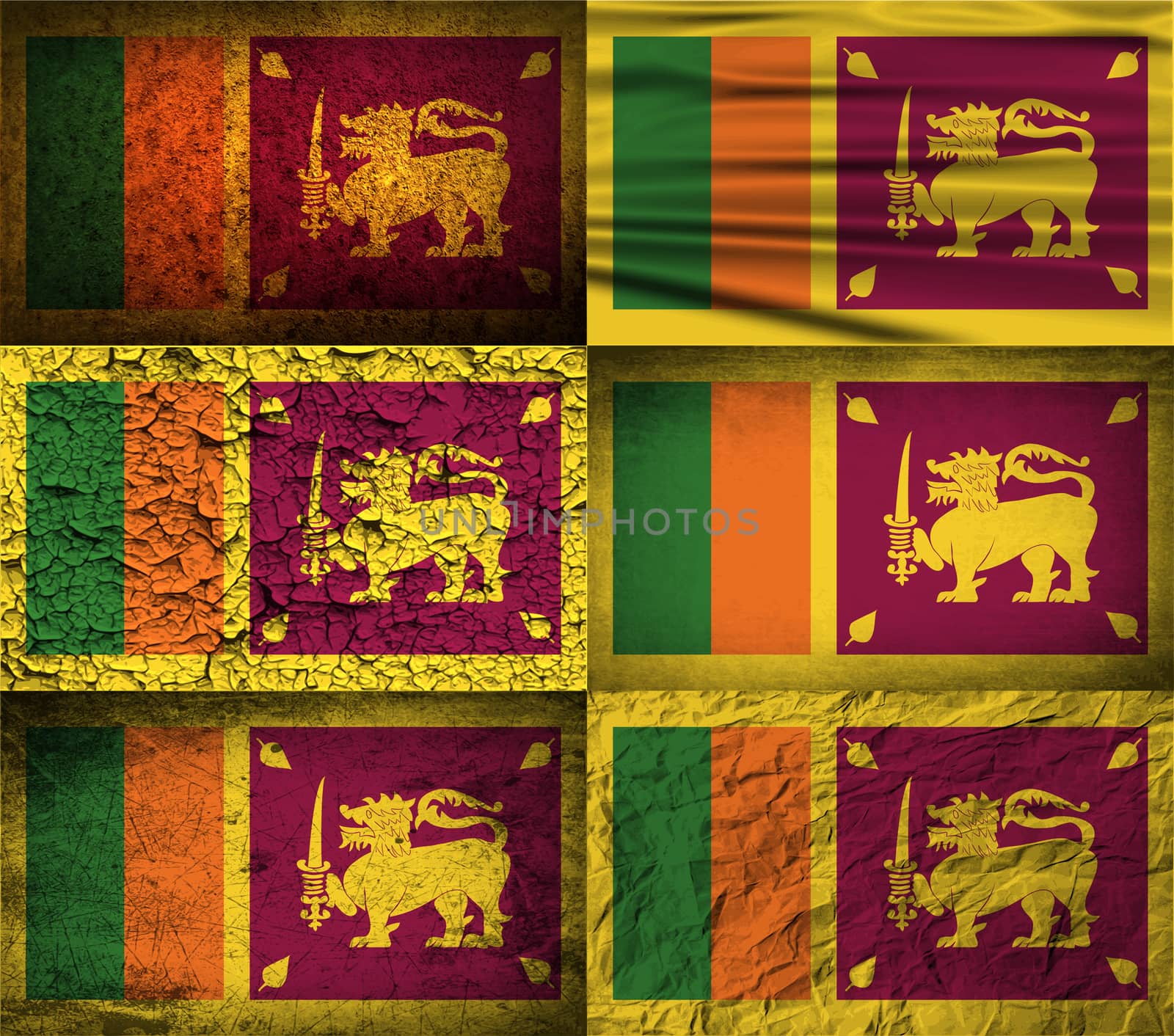 Set of six flags Sri Lanka with old texture.  by serhii_lohvyniuk