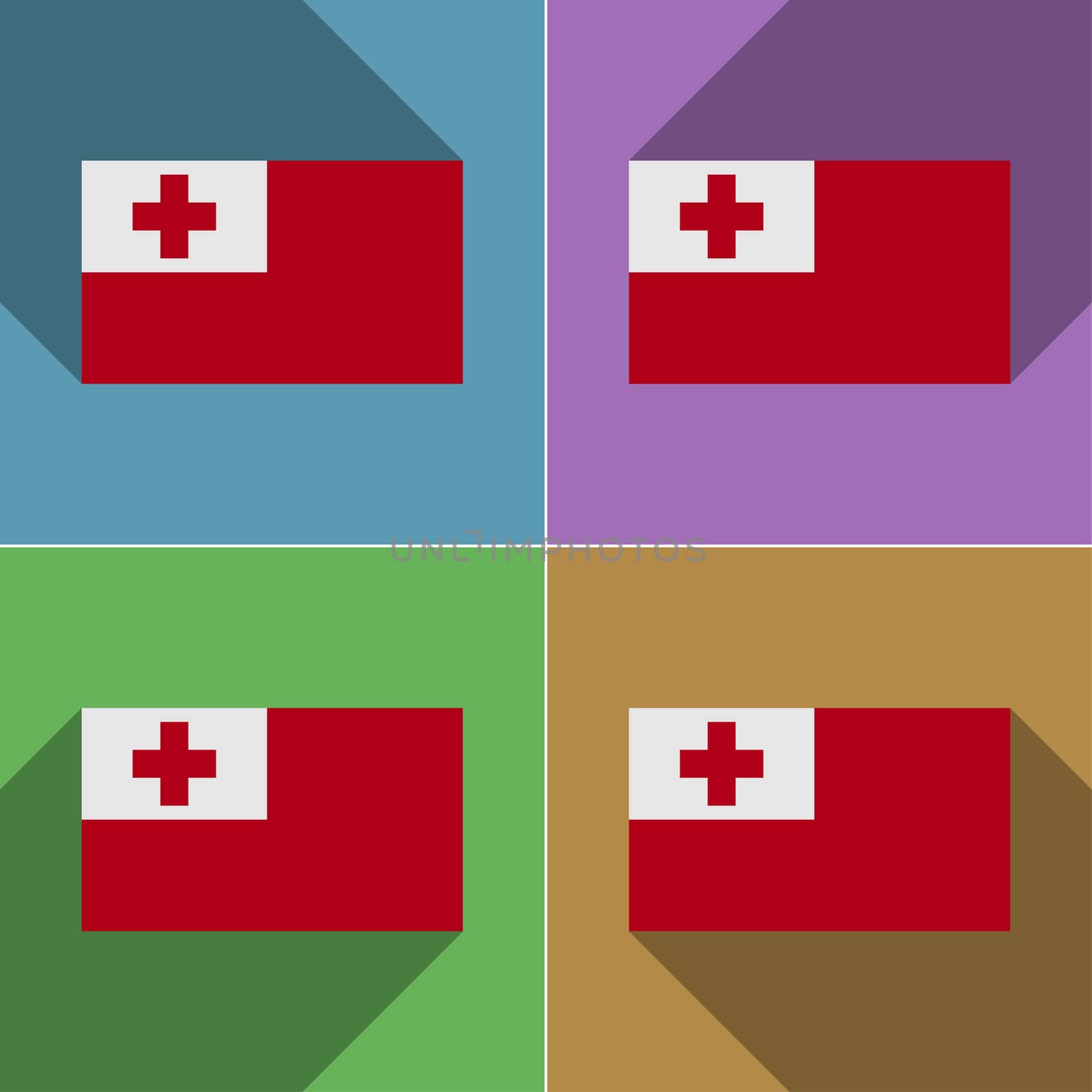 Flags of Tonga. Set of colors flat design and long shadows.  illustration