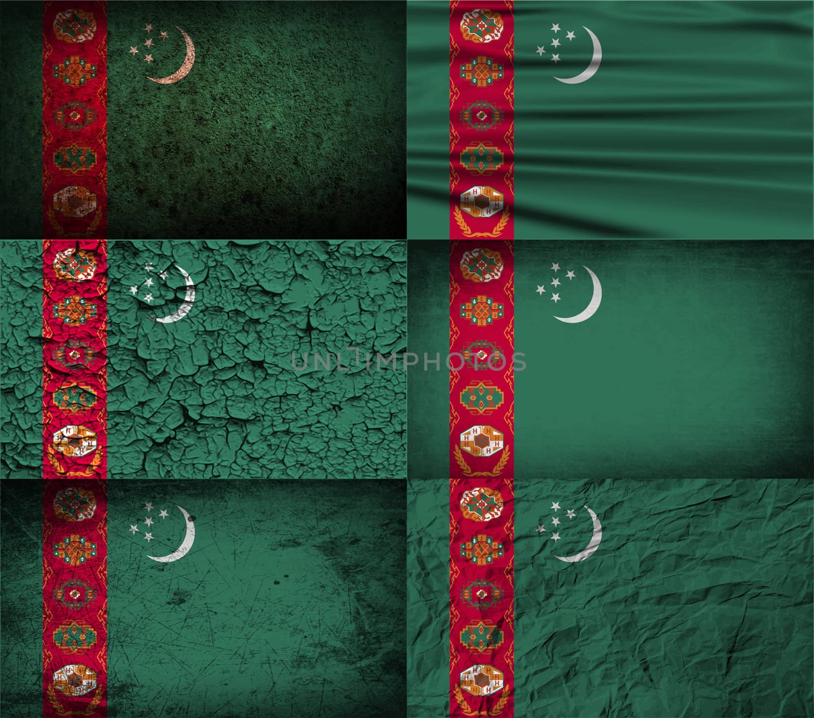 Flag of Turkmenistan with old texture.  illustration