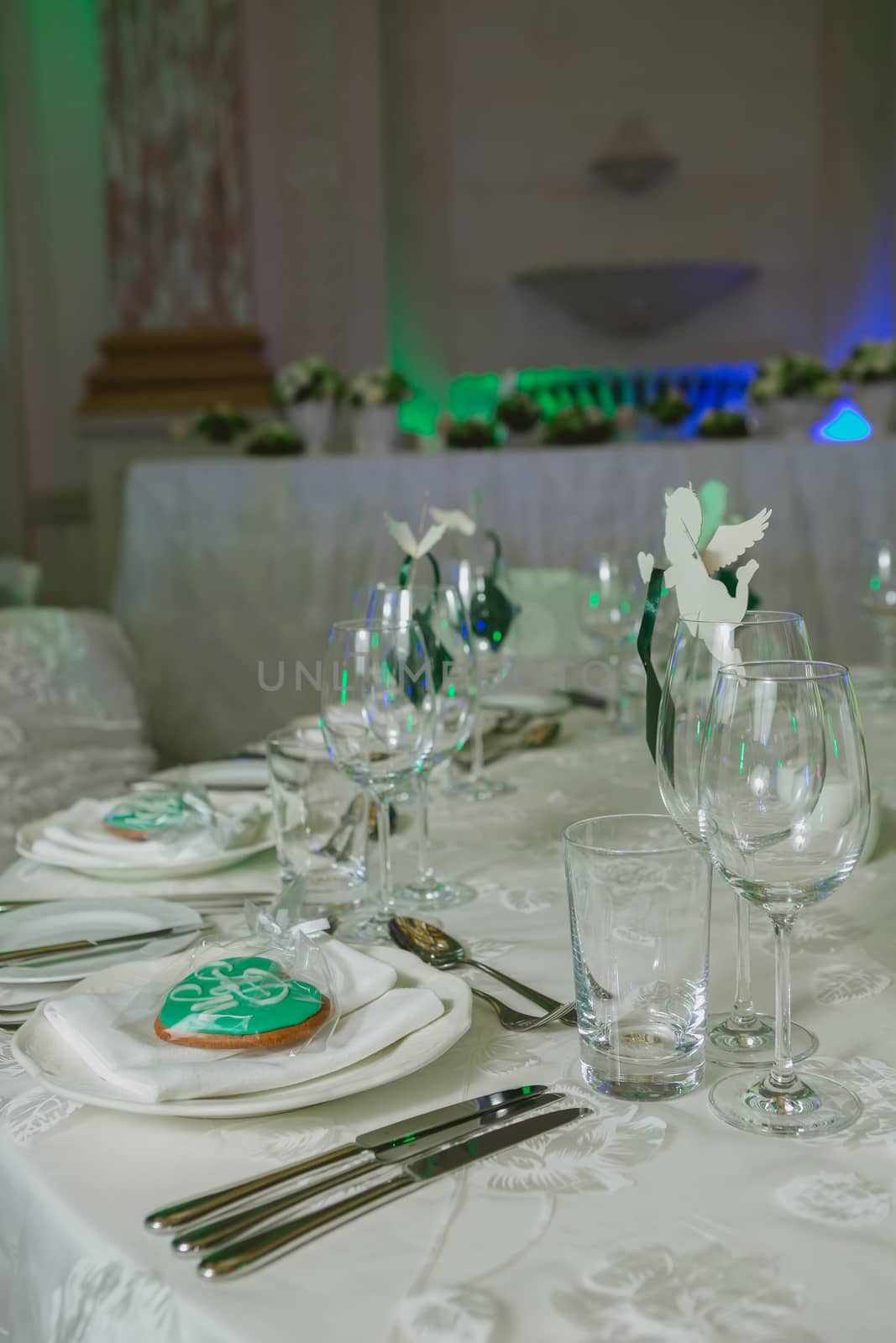 Elegant table set up for wedding banquet by sarymsakov
