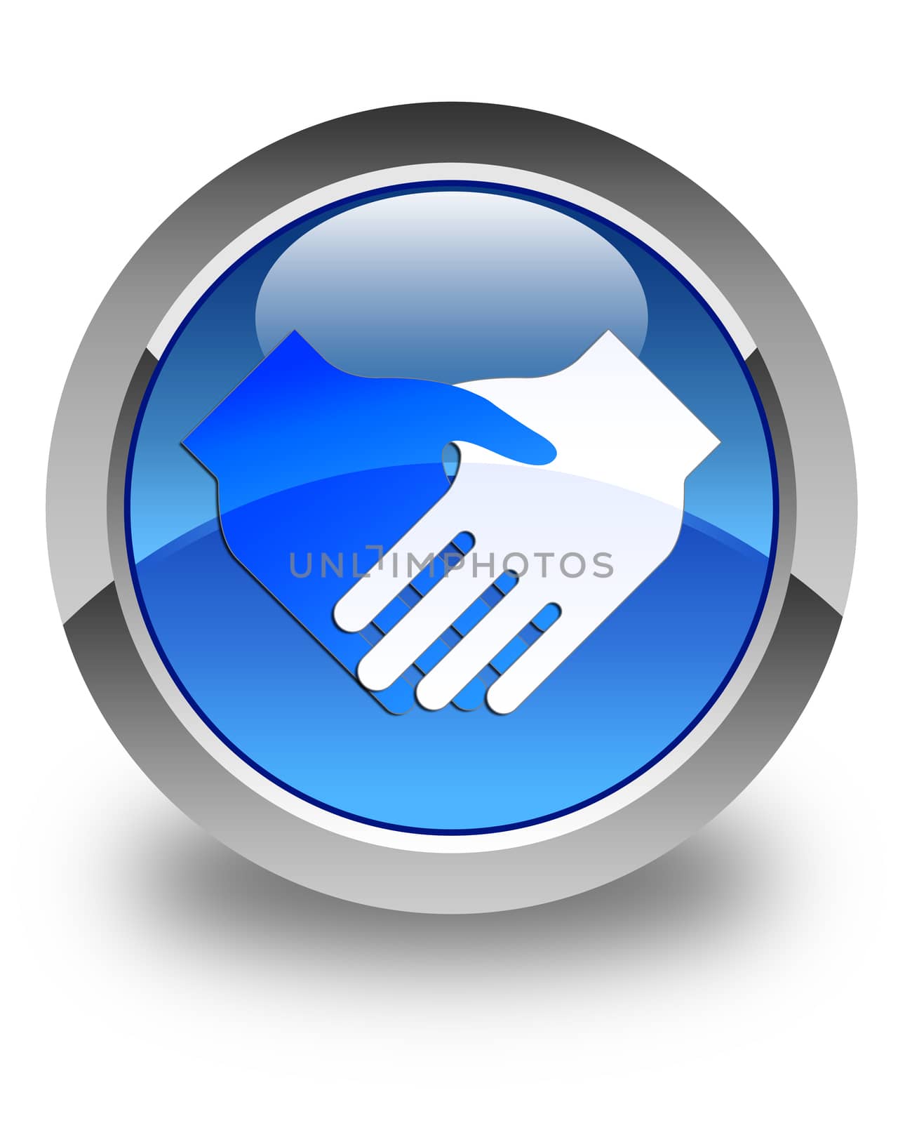 Handshake icon glossy blue round button