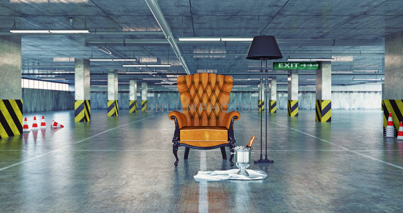 luxury armchair in a urban empty parking by vicnt