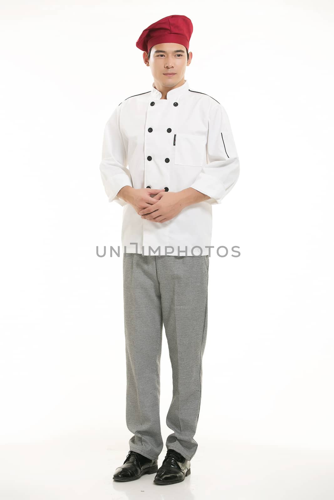 Wearing all kinds of clothing chef dietitian in front of white background