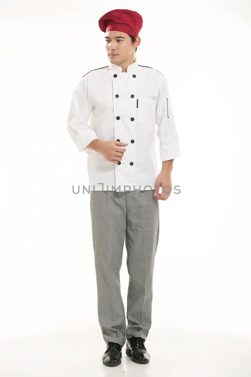 Wearing all kinds of clothing chef dietitian in front of white background