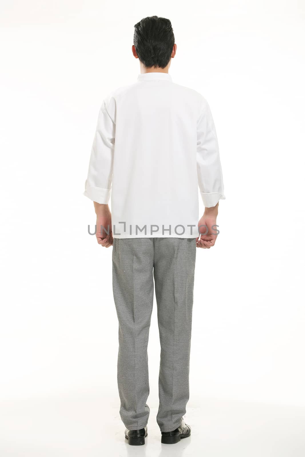 Wearing all kinds of clothing chef dietitian in front of white background