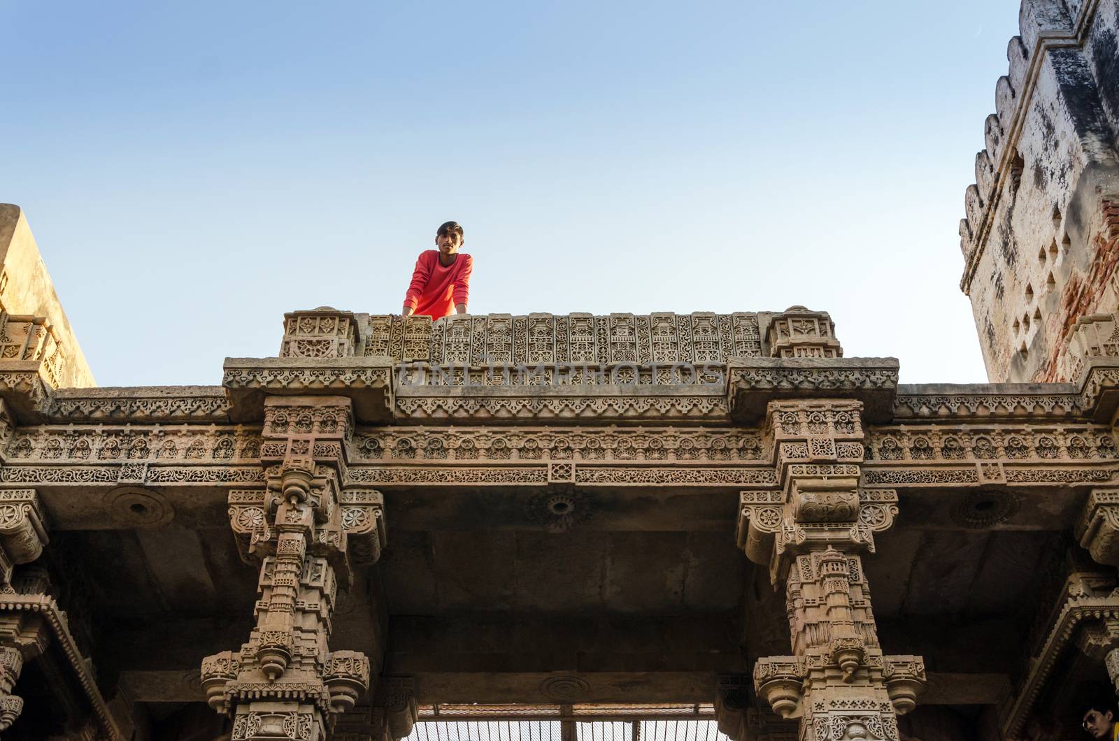 Ahmedabad, India - December 25, 2014: Indian People visit Adalaj Stepwell in Ahmedabad by siraanamwong