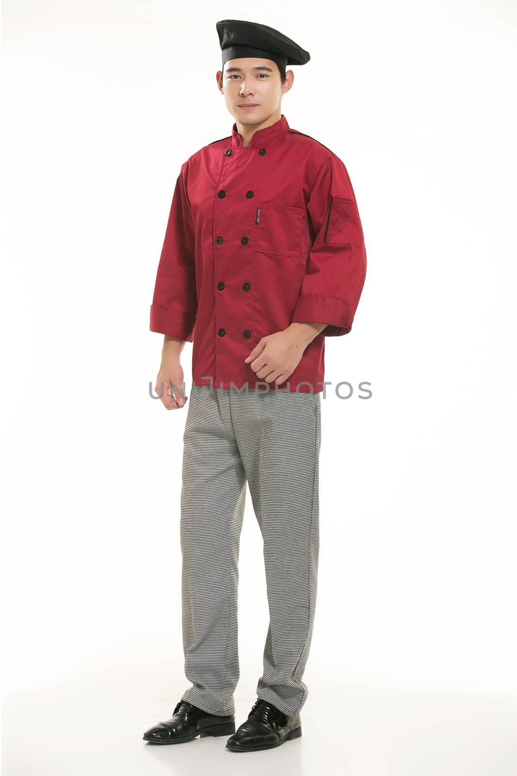 Wearing all kinds of clothing chef dietitian in front of white background