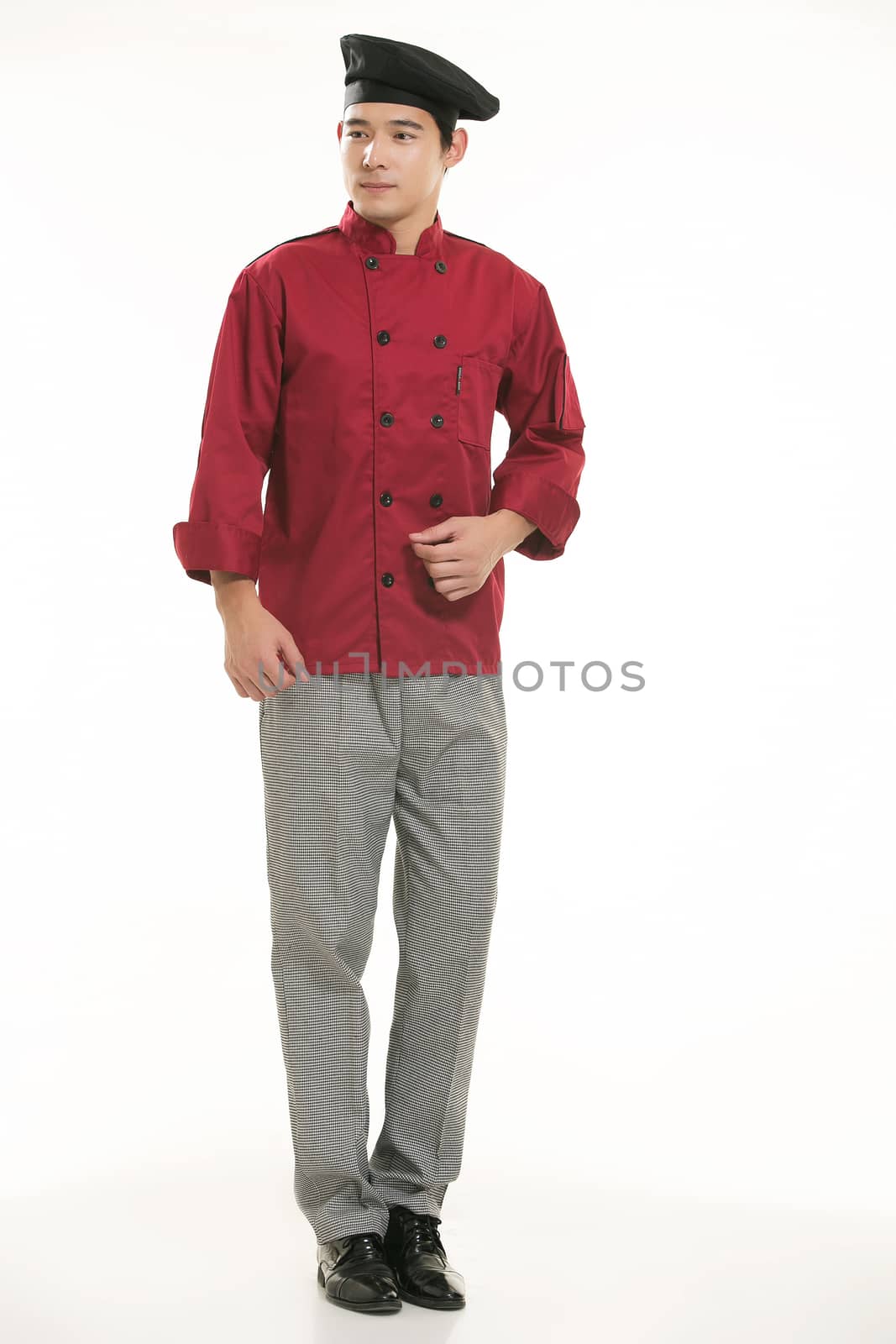Wearing all kinds of clothing chef dietitian in front of white background