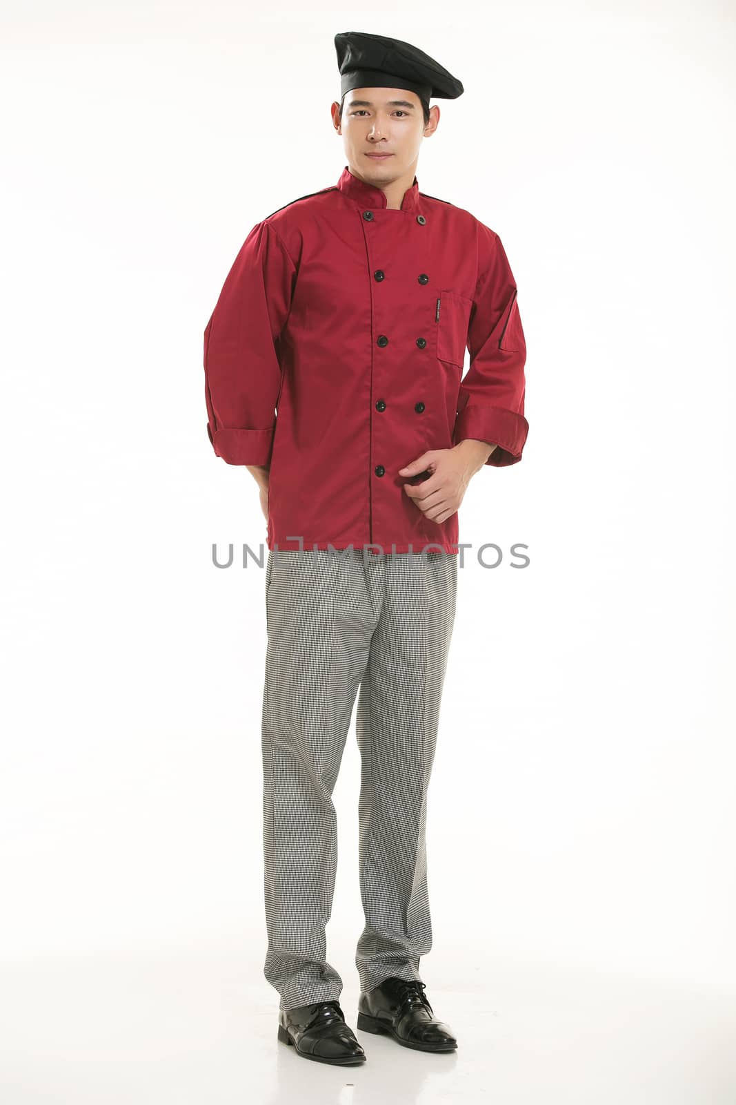 Wearing all kinds of clothing chef dietitian in front of white background