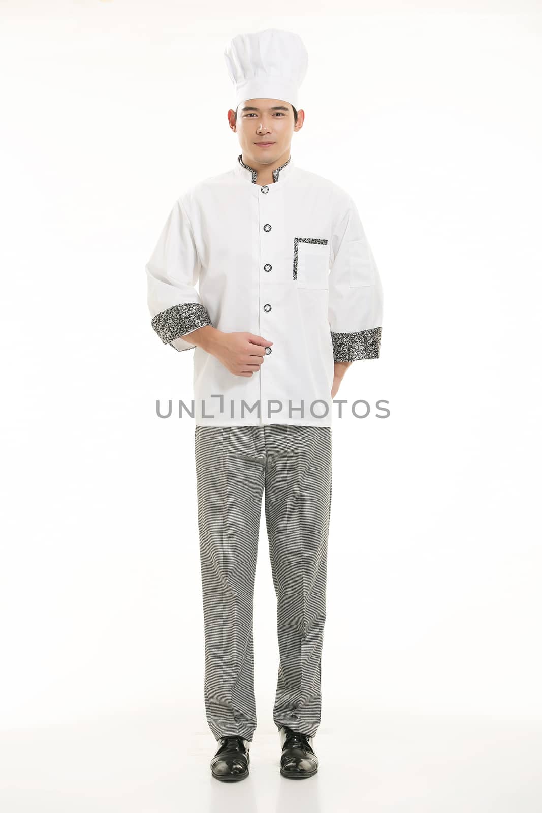 Wearing all kinds of clothing chef dietitian in front of white background