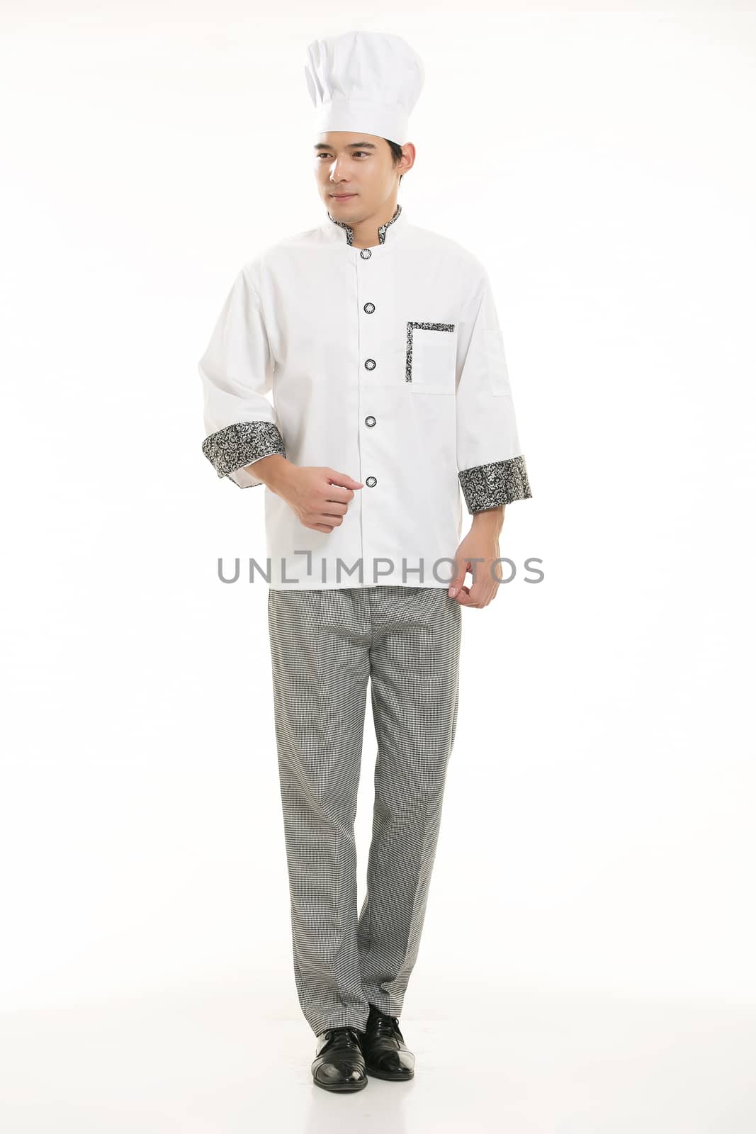Wearing all kinds of clothing chef dietitian in front of white background