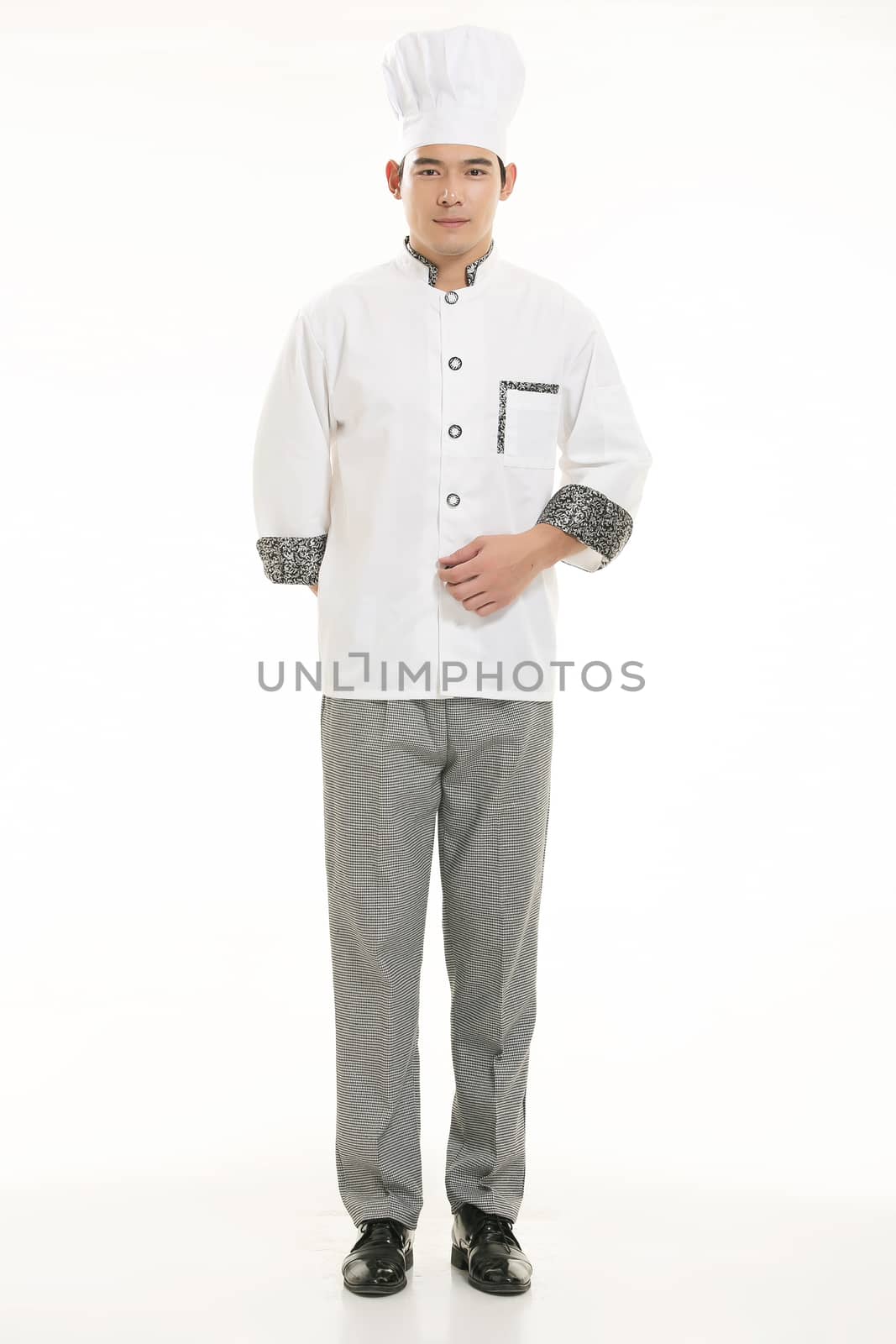 Wearing all kinds of clothing chef dietitian in front of white background