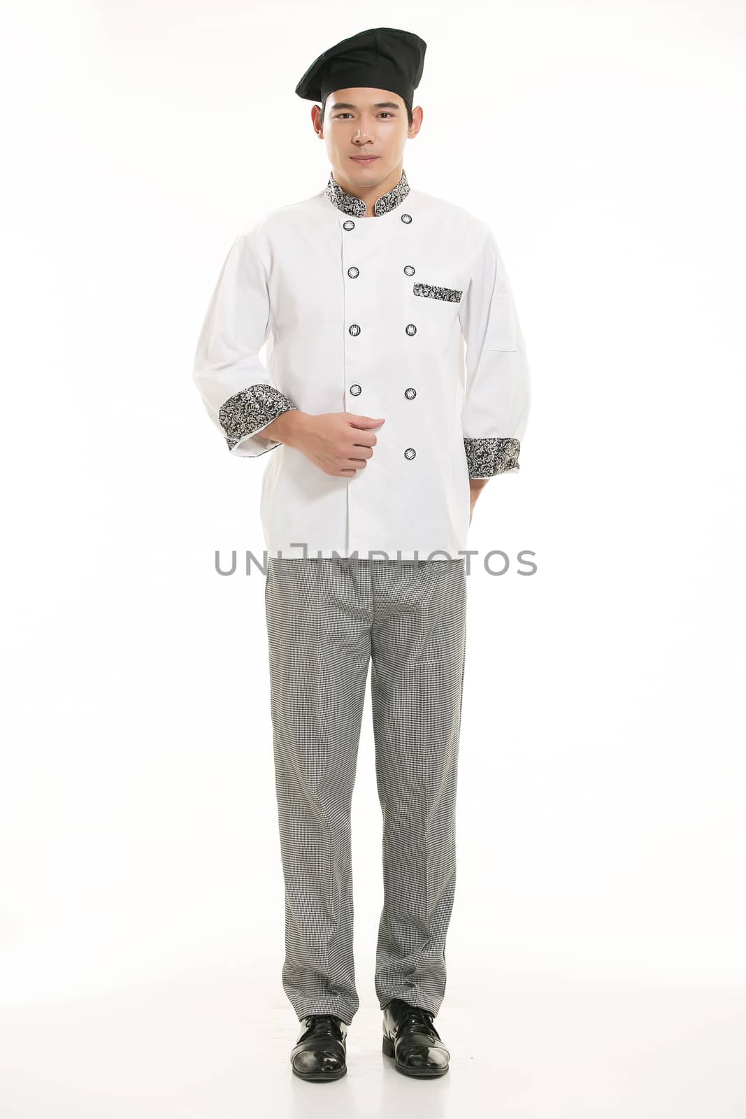Wearing all kinds of clothing chef dietitian in front of white background