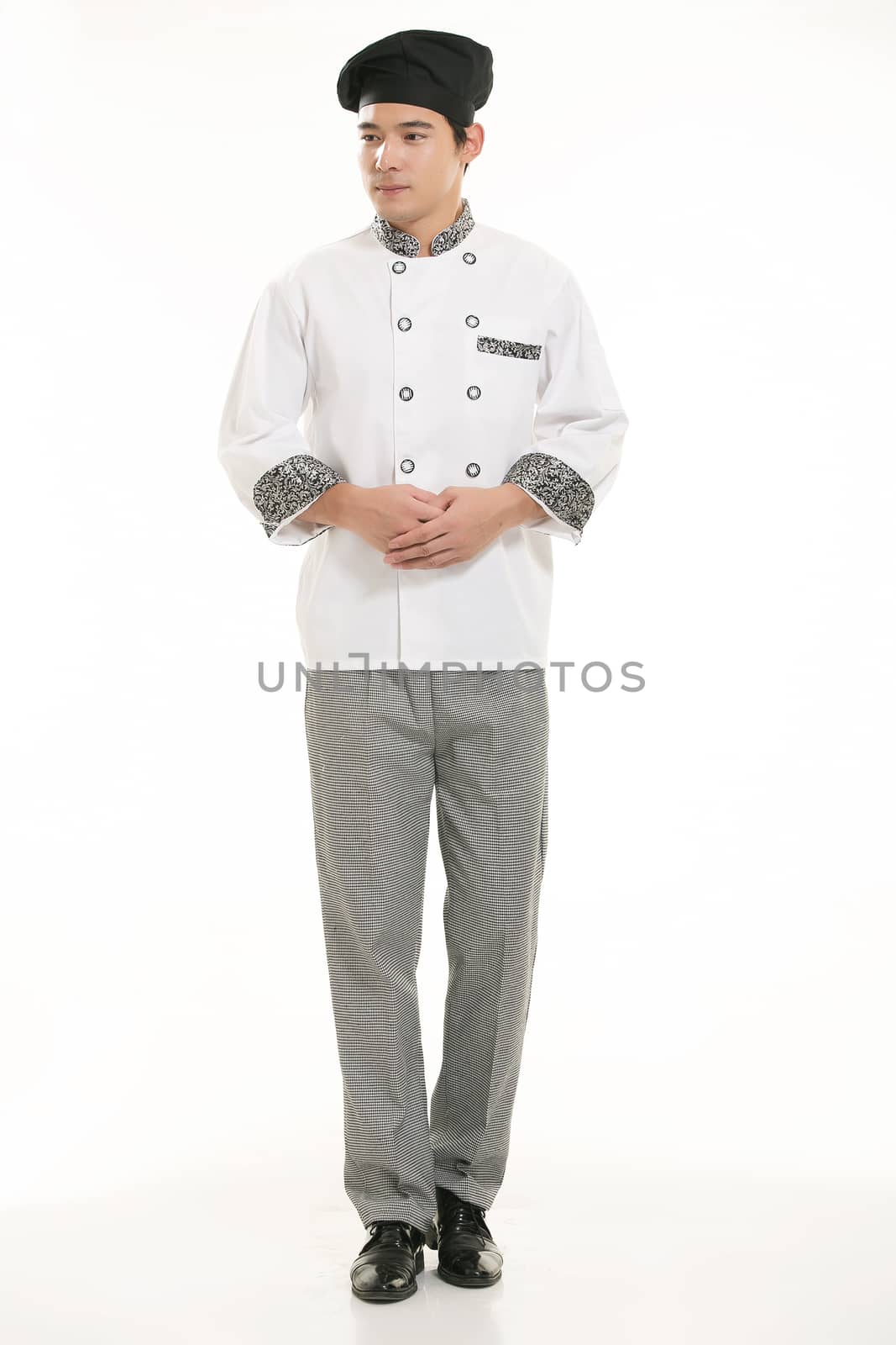 Wearing all kinds of clothing chef dietitian in front of white background