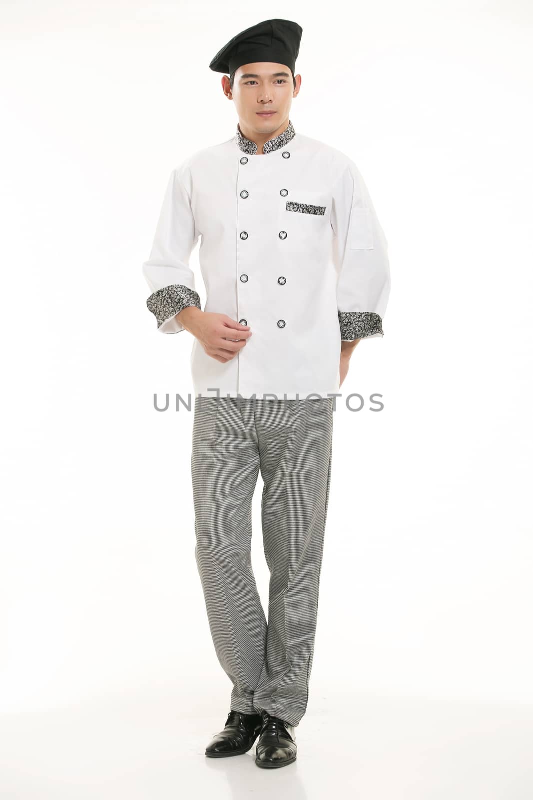 Wearing all kinds of clothing chef dietitian in front of white background
