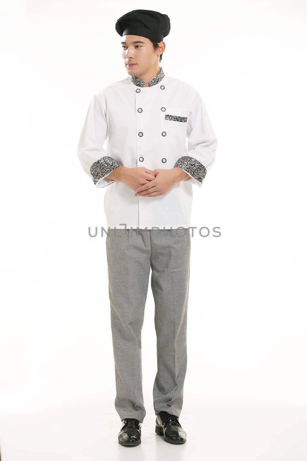 Wearing all kinds of clothing chef dietitian in front of white background