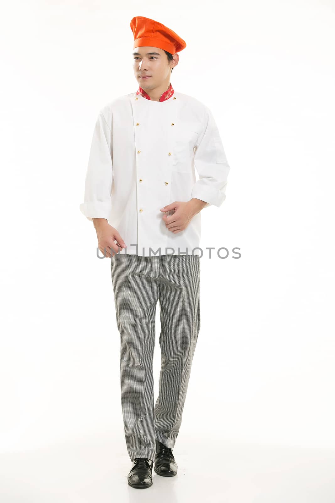 Wearing all kinds of clothing chef dietitian in front of white background