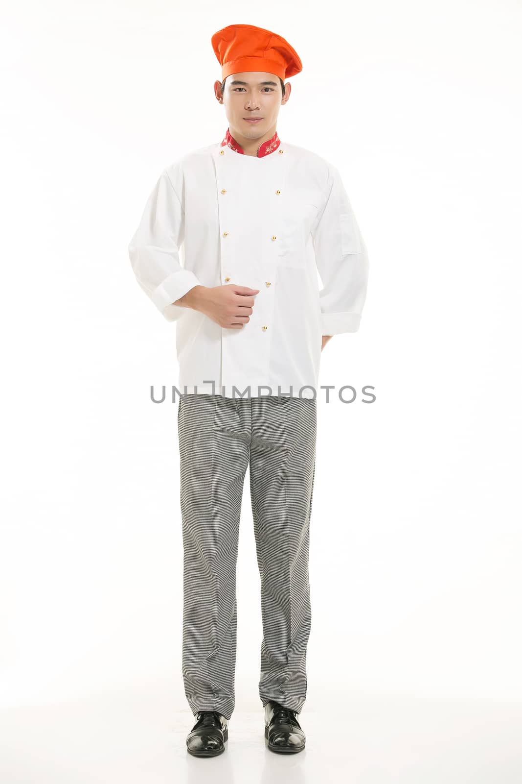 Wearing all kinds of clothing chef dietitian in front of white background