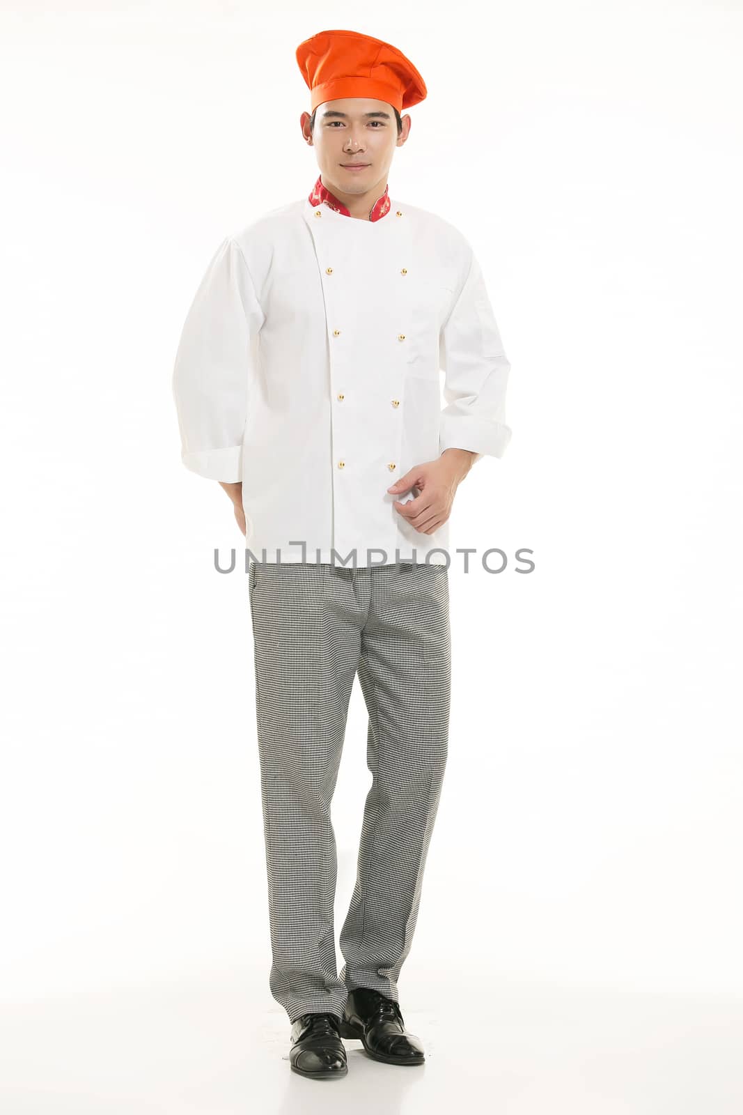 Wearing all kinds of clothing chef dietitian in front of white background