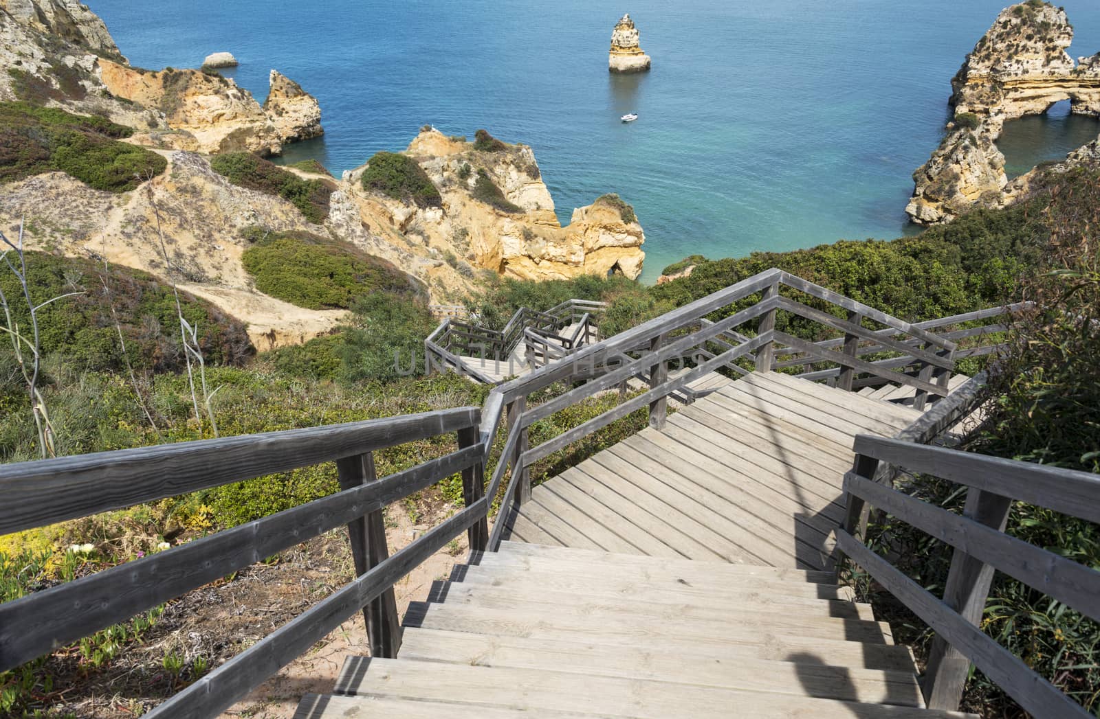 staircase to the beach near the rocks of lagos portugal