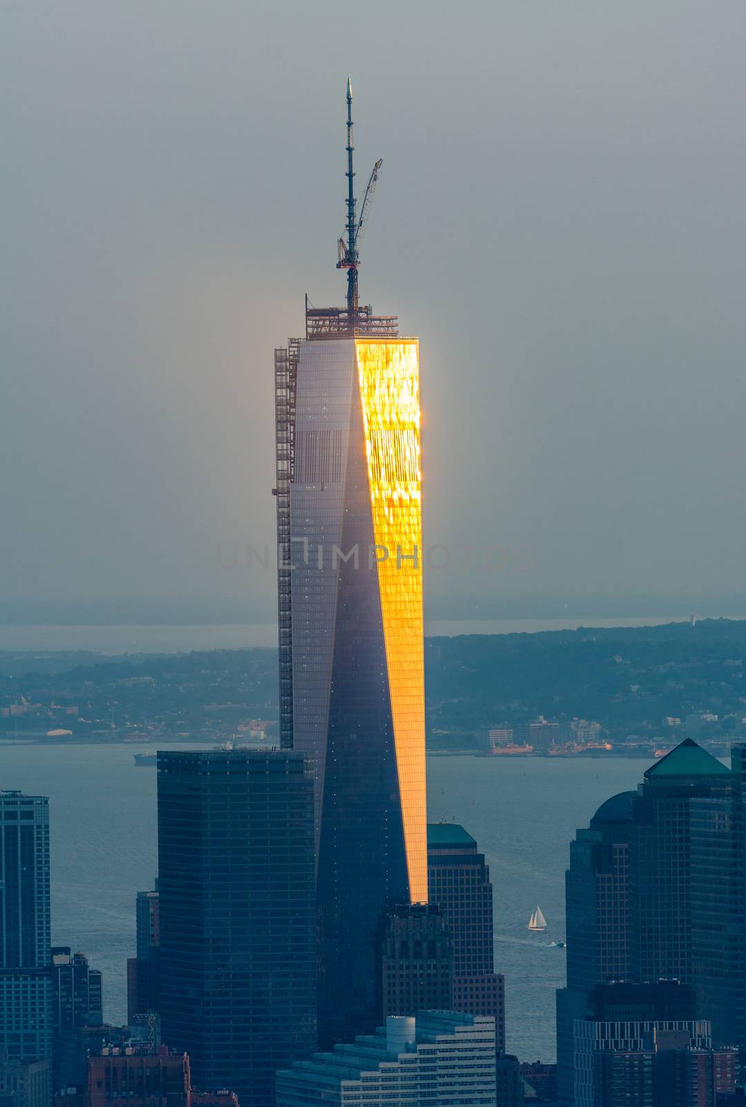 Sun rays reflection on Manhattan skyscrapers.