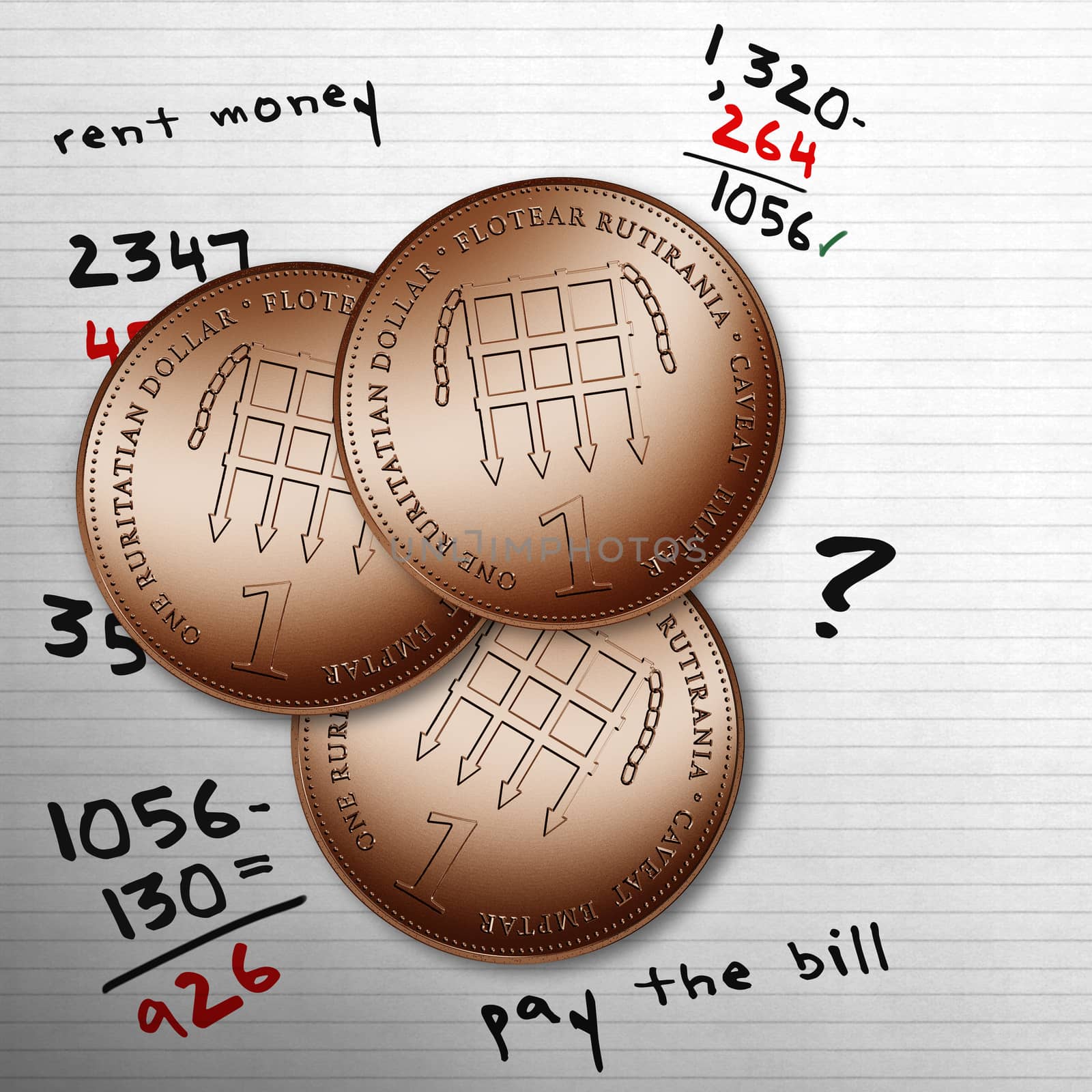 Illustration of three copper coins