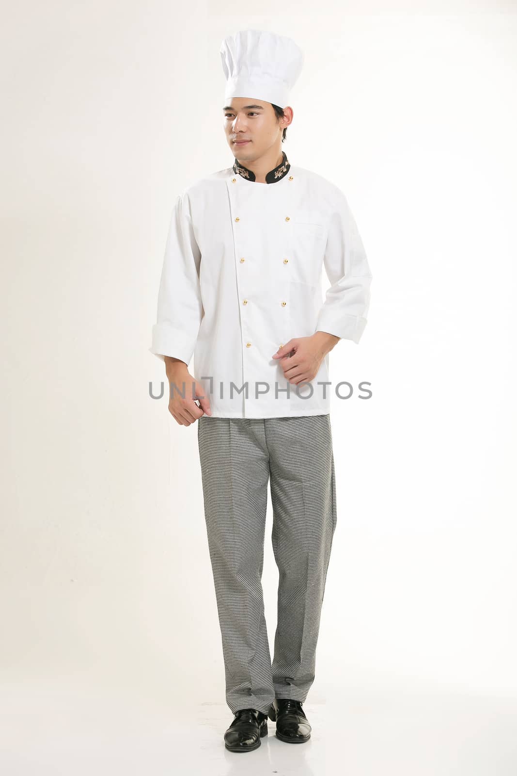 Wearing all kinds of clothing chef dietitian in front of white background