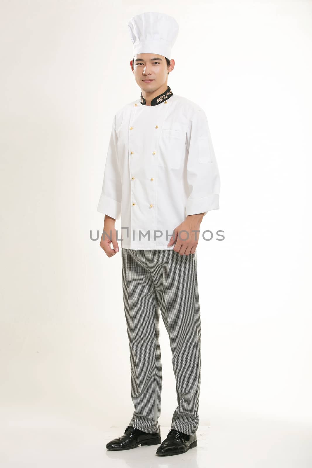 Wearing all kinds of clothing chef dietitian in front of white background