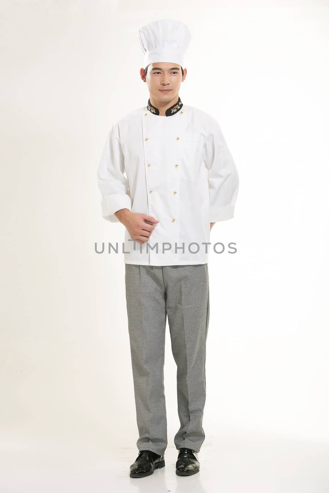 Wearing all kinds of clothing chef dietitian in front of white background