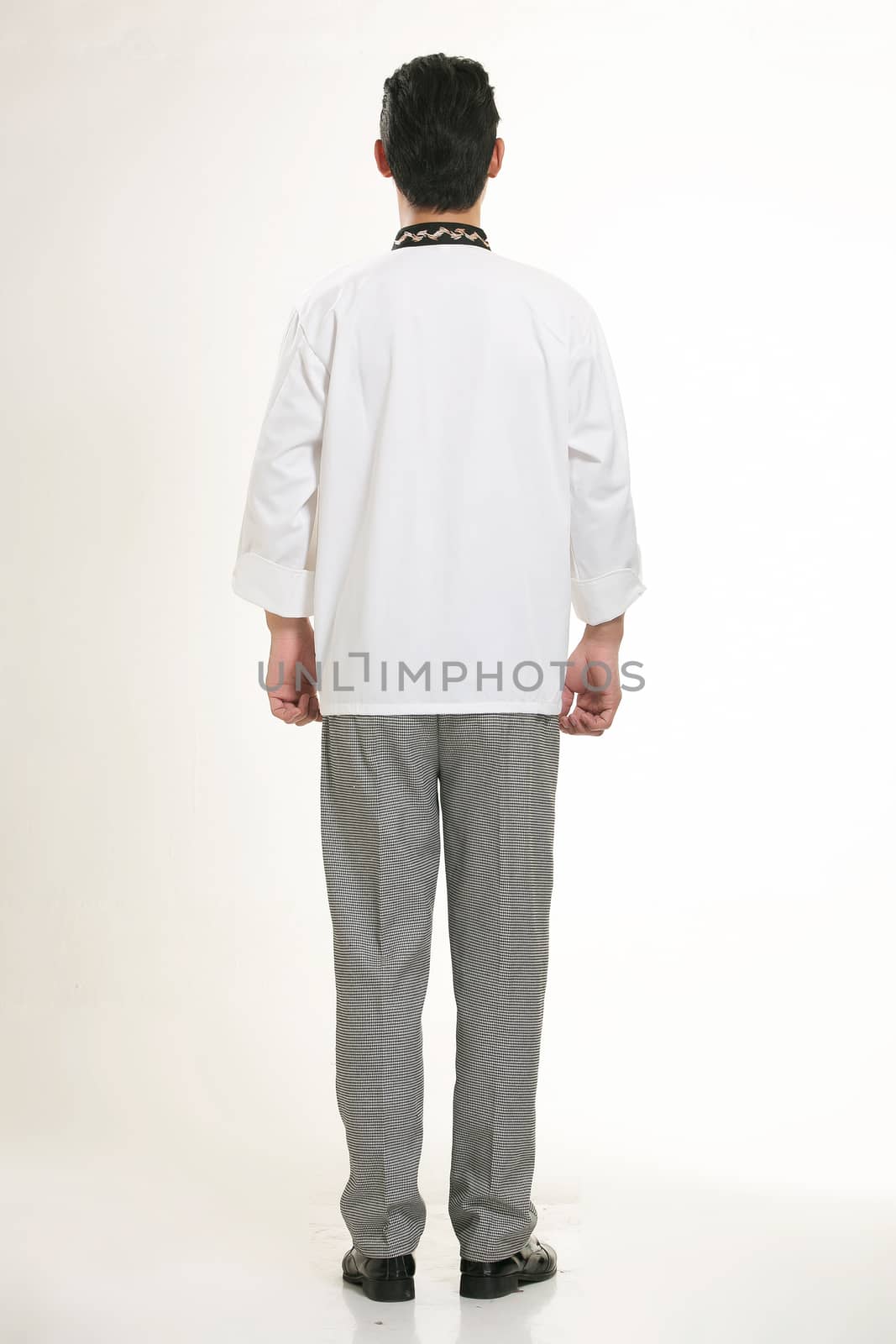 Wearing all kinds of clothing chef dietitian in front of white background