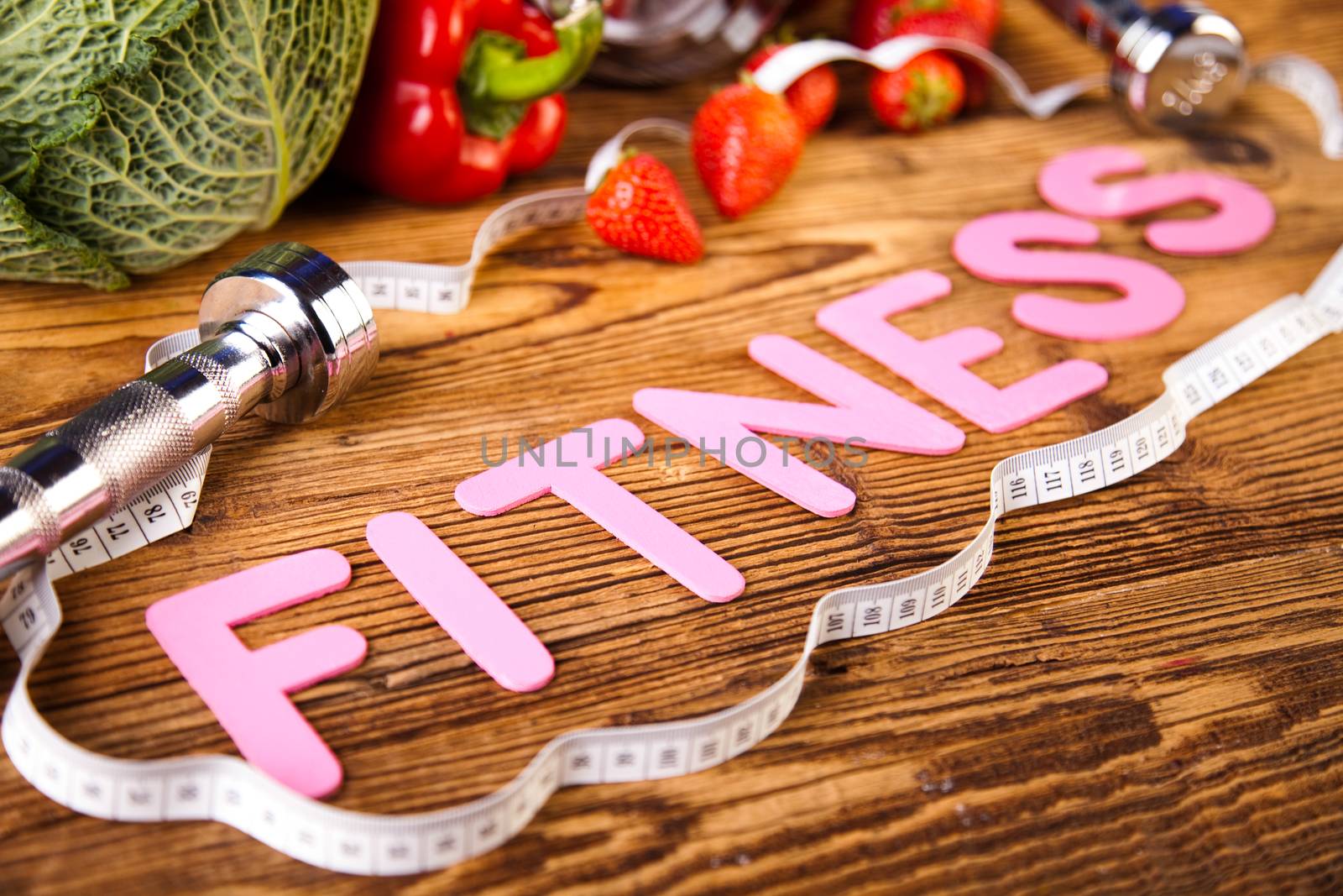 Vitamin and Fitness diet, dumbbell