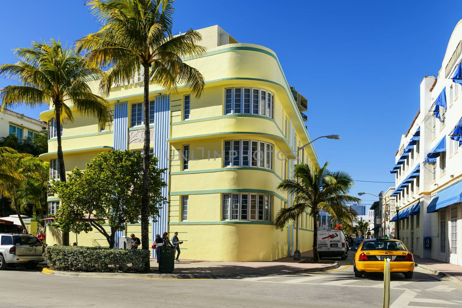 MIAMI SOUTH BEACH FLORIDA, USA - JANUARY 22: Ocean drive buildings january 22 2014 in Miami Beach, Florida. Art Deco architecture in South Beach is one of the main tourist attractions in Miami.