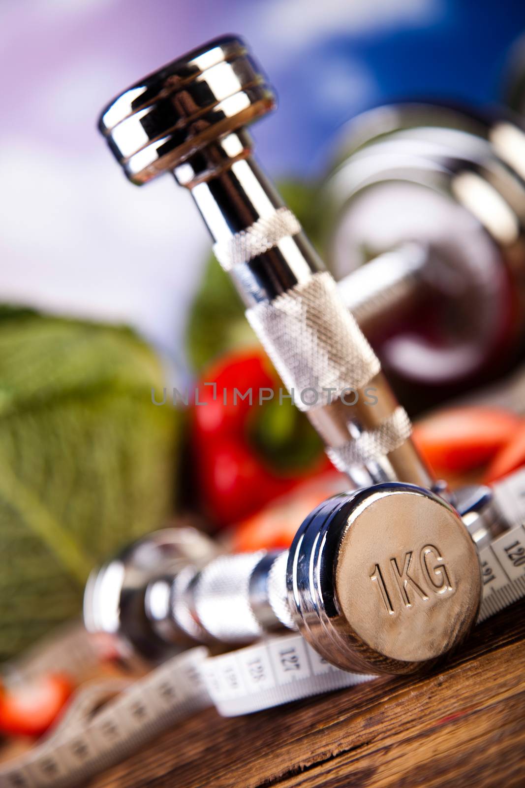 Vitamin and Fitness diet, dumbbell