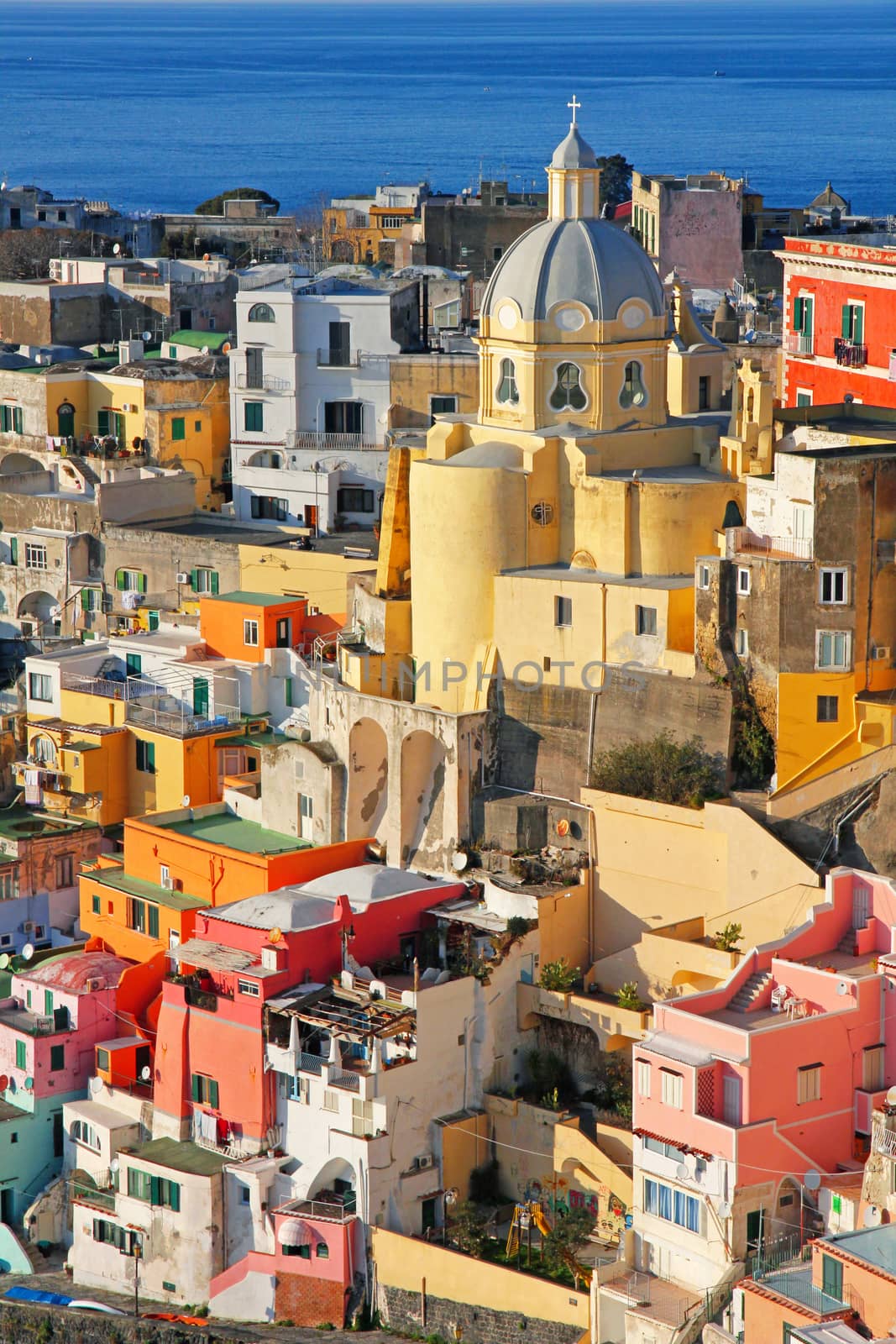 Italy. Campania region. Gulf of Naples. Procida island. Colorful houses of Corricella