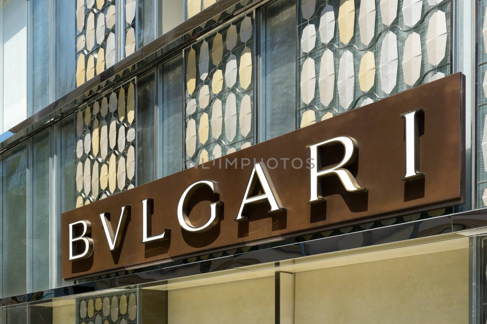 BEVERLY HILLS, CA/USA - MAY 10, 2015: Bulgari retail store exterior. Bulgari is an Italian jewelry and luxury goods brand that produces jewelry, watches, fragrances, accessories, and hotels.