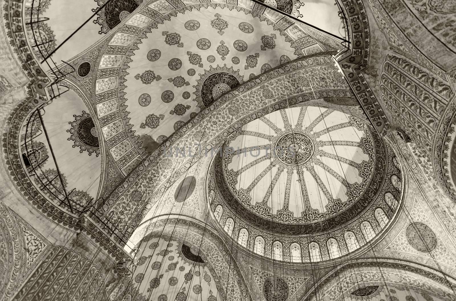 ISTANBUL - SEPTEMBER 20, 2014: Interior of Blue Mosque. The Mosque is the most visited landmark of Istanbul.