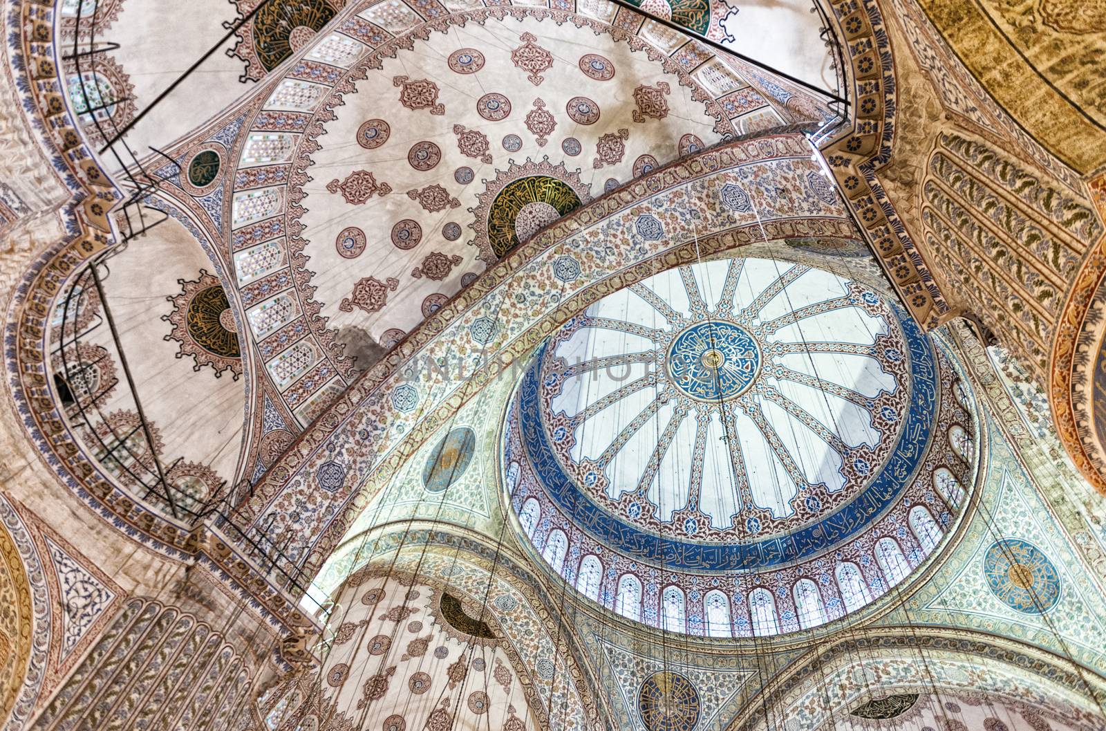 ISTANBUL - SEPTEMBER 20, 2014: Interior of Blue Mosque. The Mosque is the most visited landmark of Istanbul.