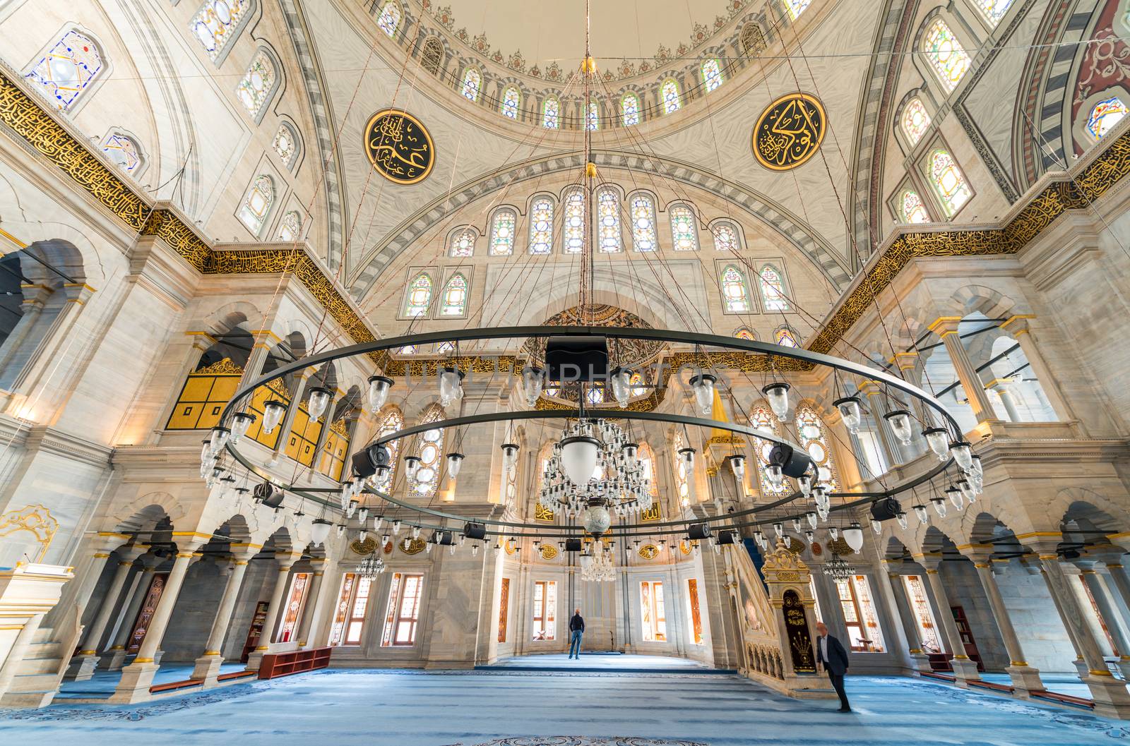 ISTANBUL - SEPTEMBER 20, 2014: Interior of Blue Mosque. The Mosque is the most visited landmark of Istanbul.