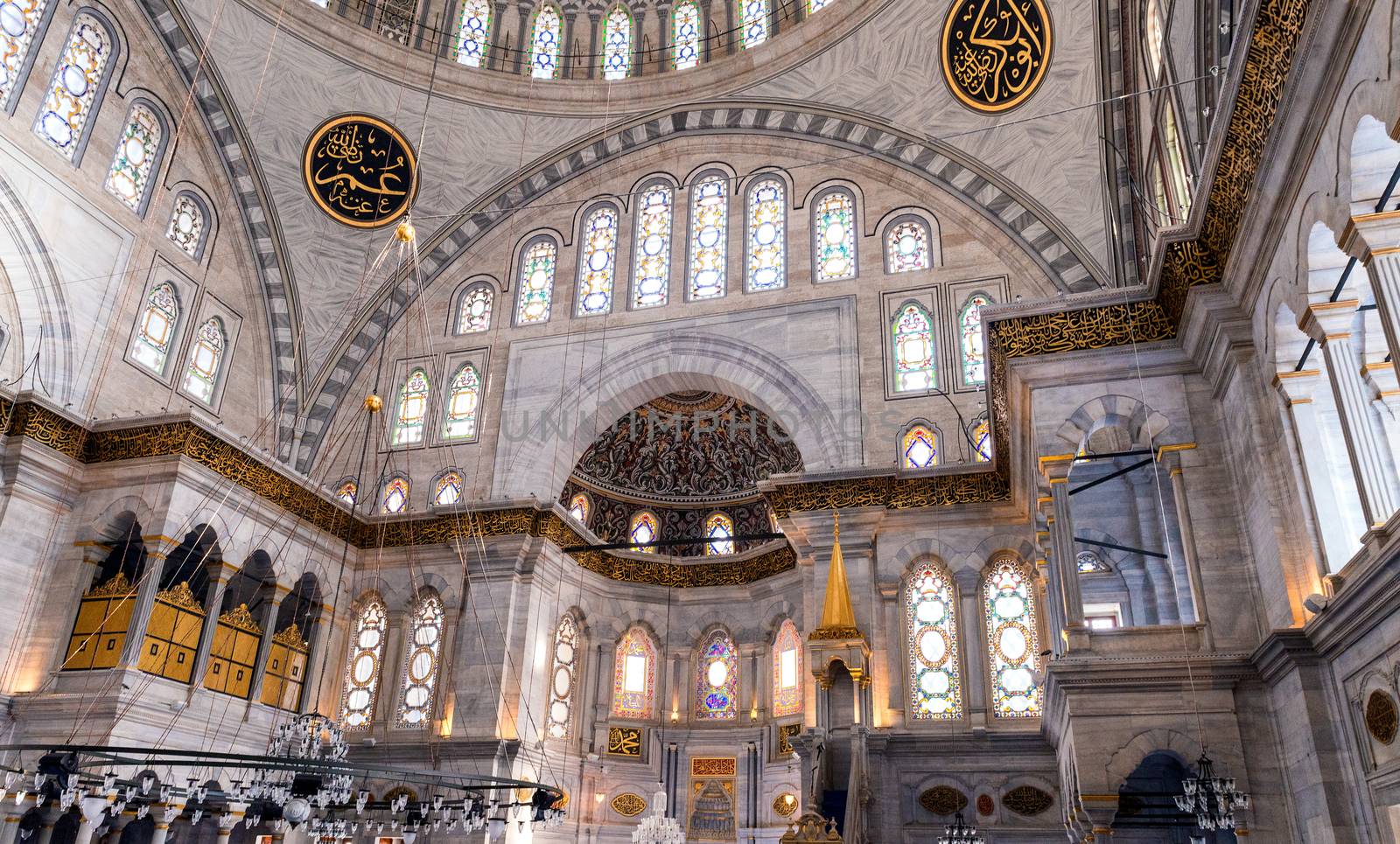 ISTANBUL - SEPTEMBER 20, 2014: Interior of Blue Mosque. The Mosque is the most visited landmark of Istanbul.