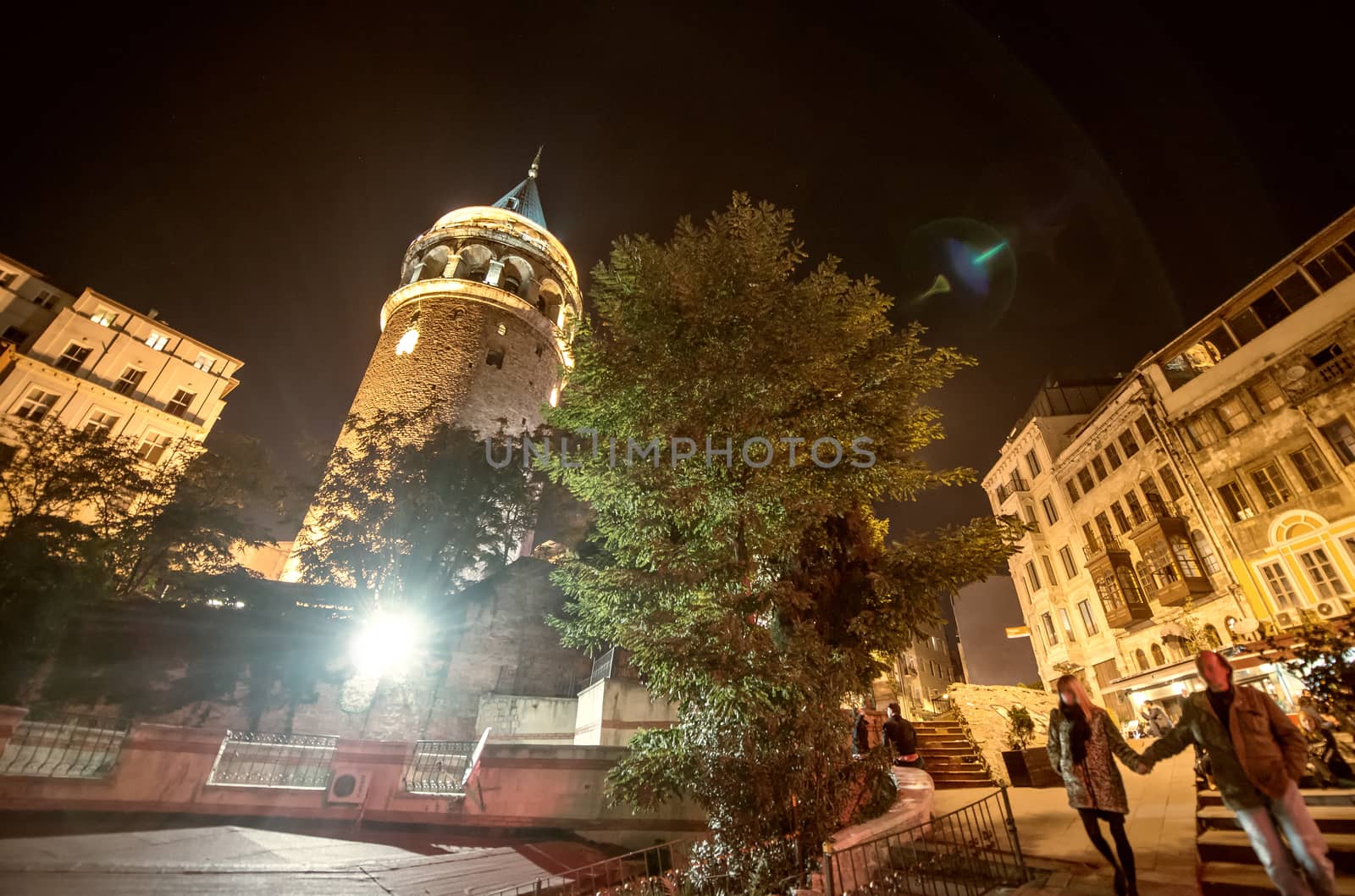 Galata Tower in Istanbul, night view.