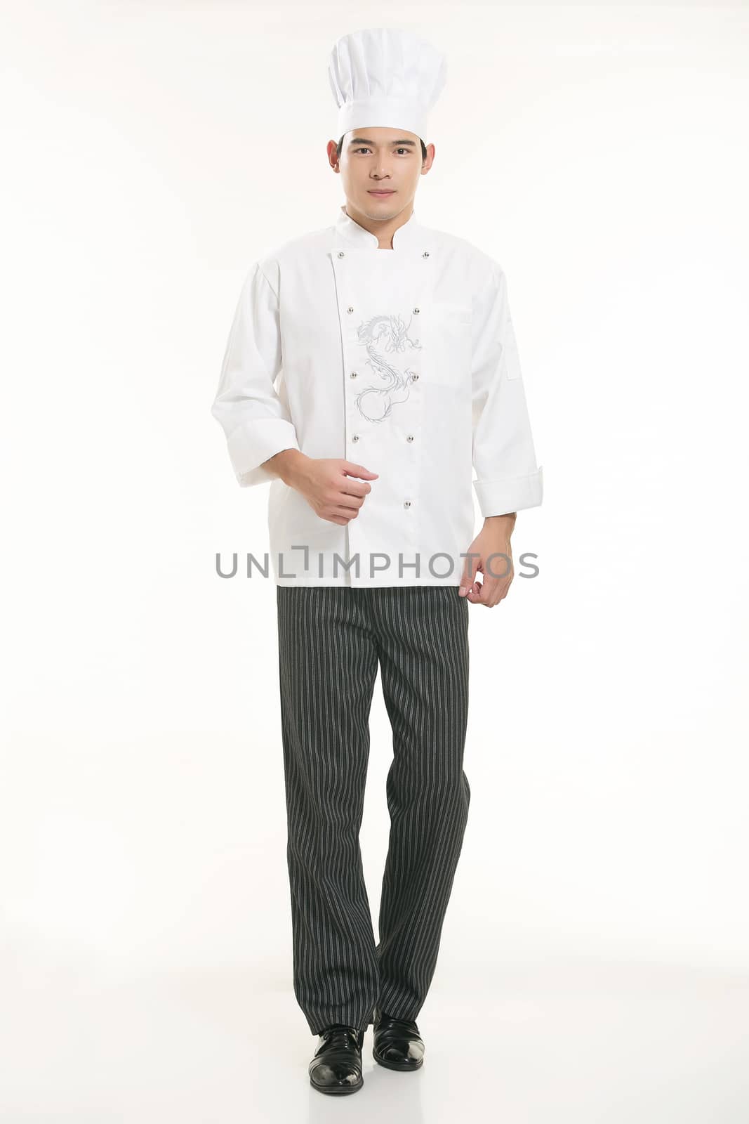 Wearing all kinds of clothing chef dietitian in front of white background