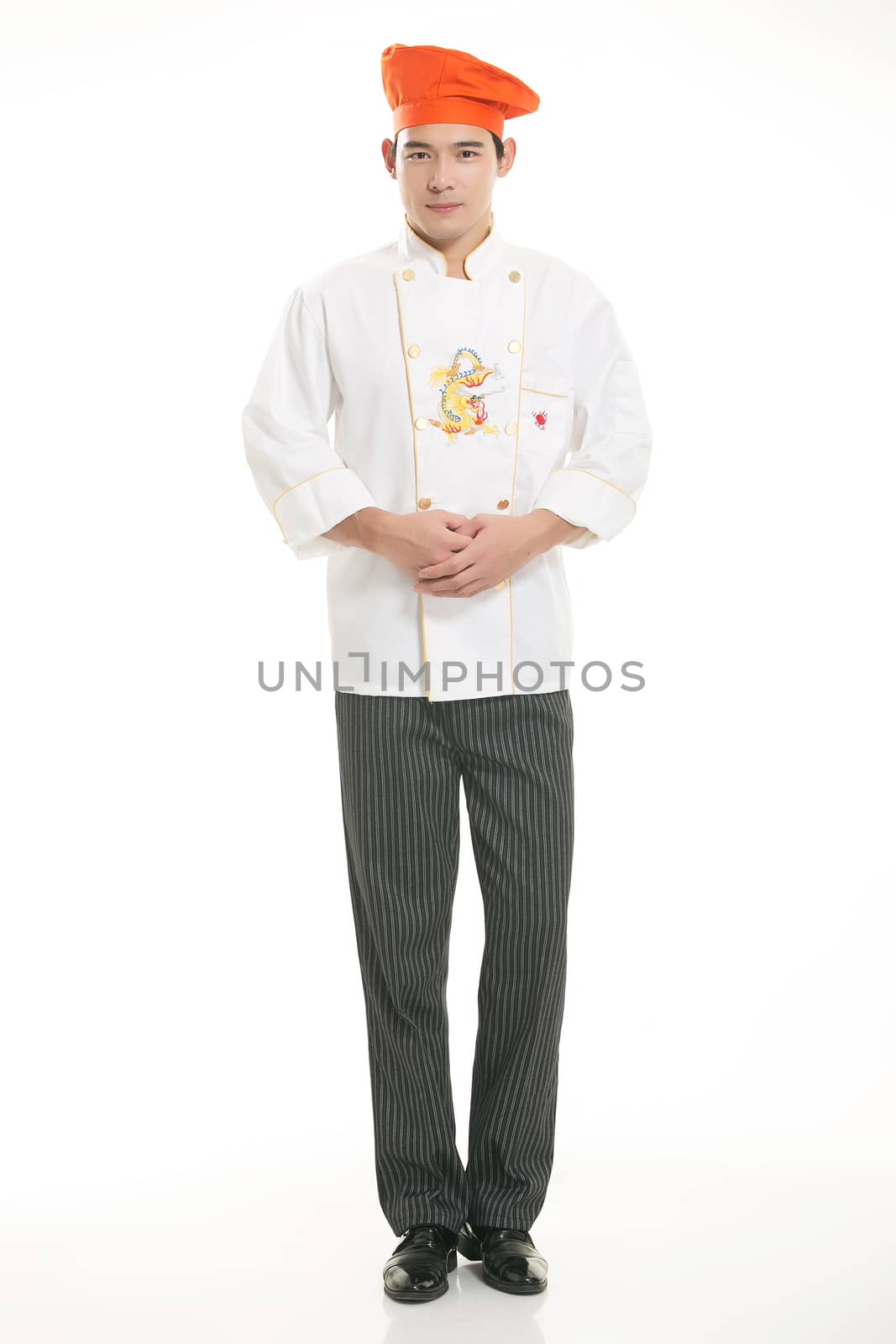 Wearing all kinds of clothing chef dietitian in front of white background