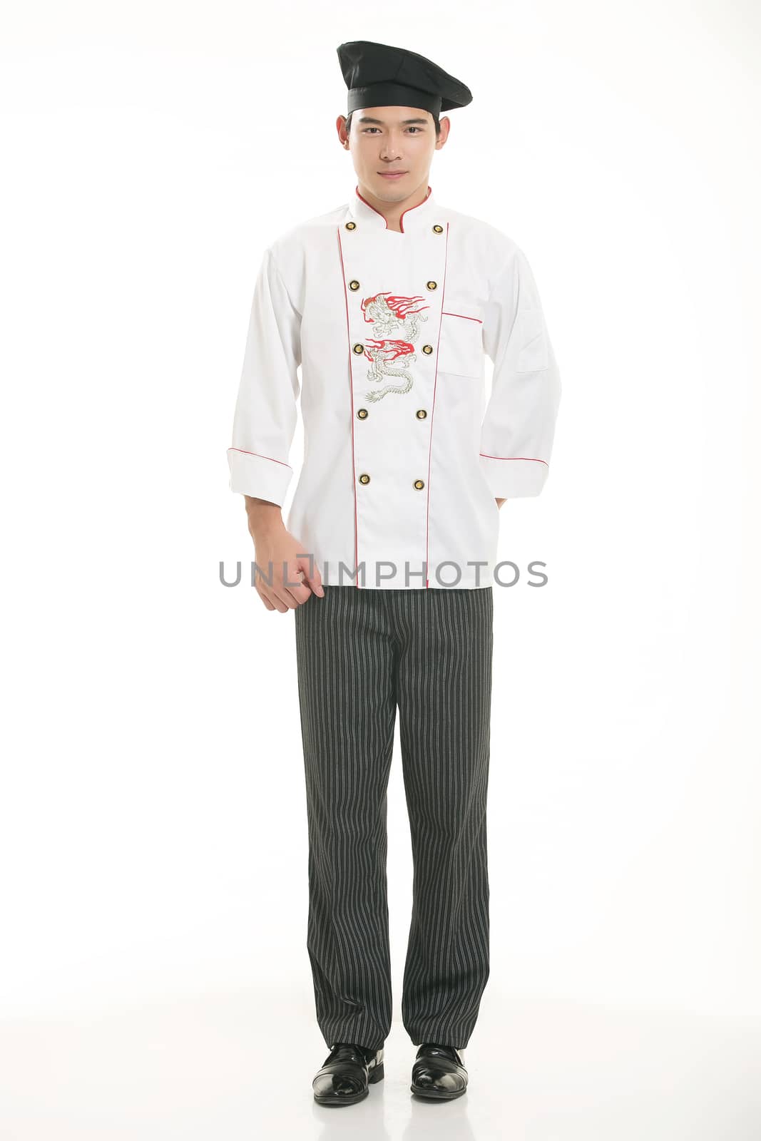 Wearing all kinds of clothing chef dietitian in front of white background