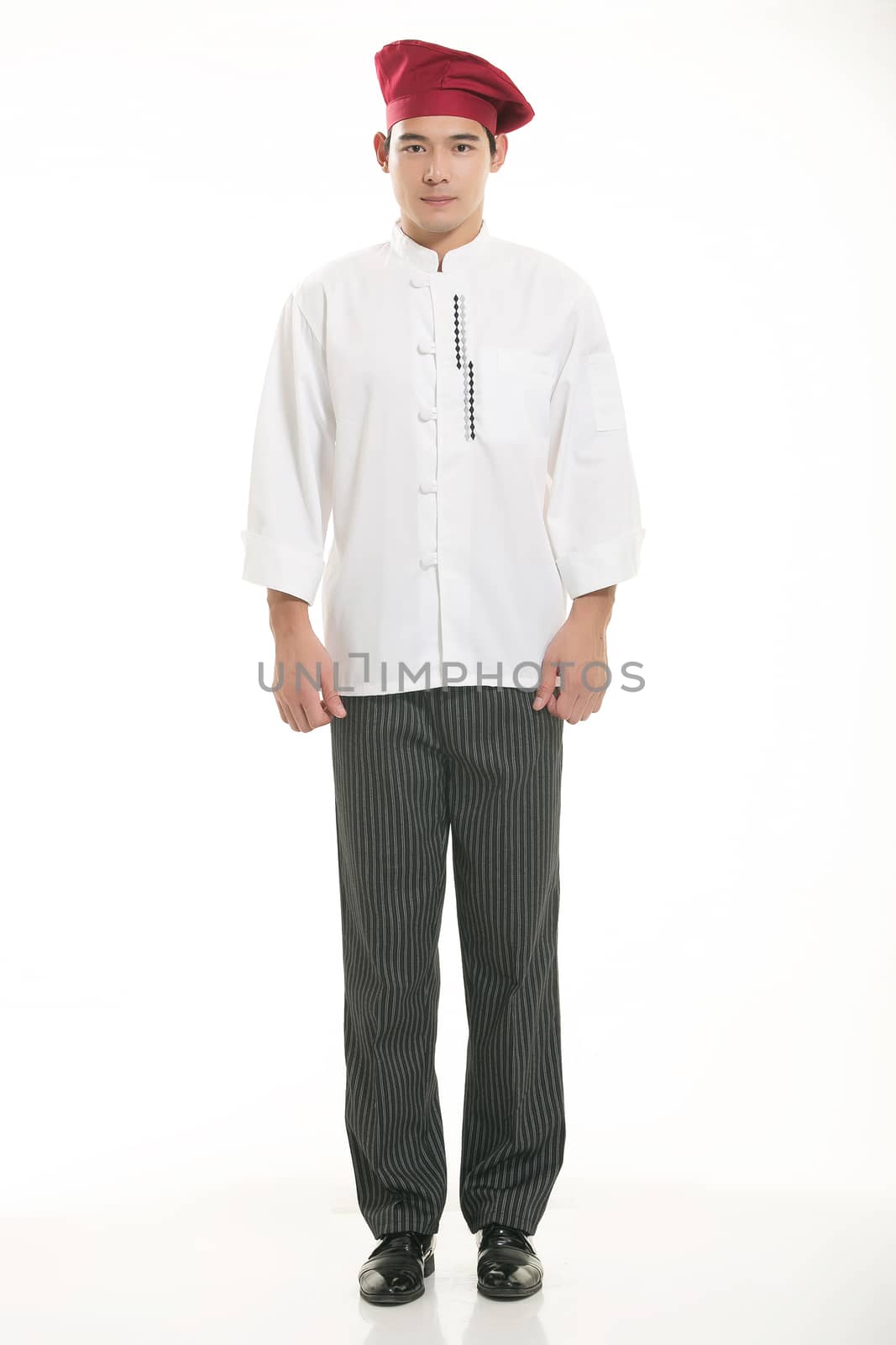 Wearing all kinds of clothing chef dietitian in front of white background