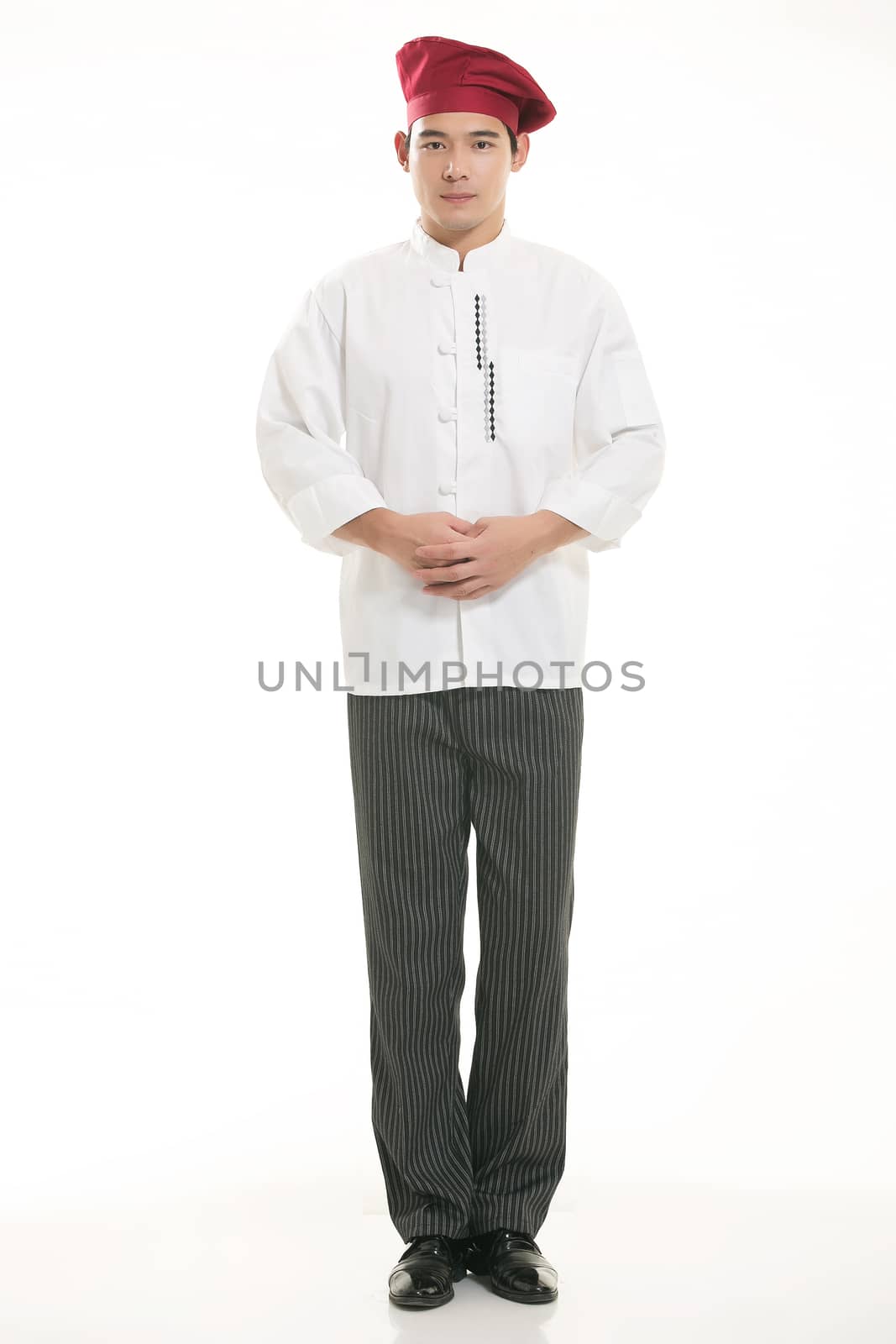 Wearing all kinds of clothing chef dietitian in front of white background