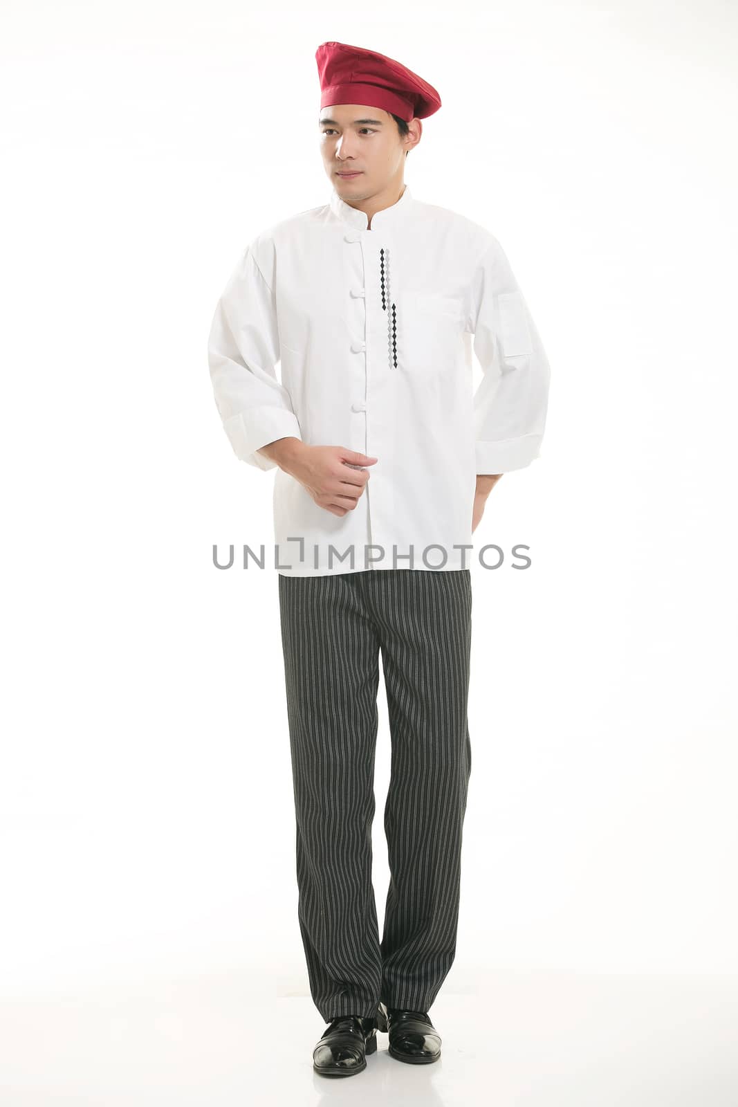 Wearing all kinds of clothing chef dietitian in front of white background