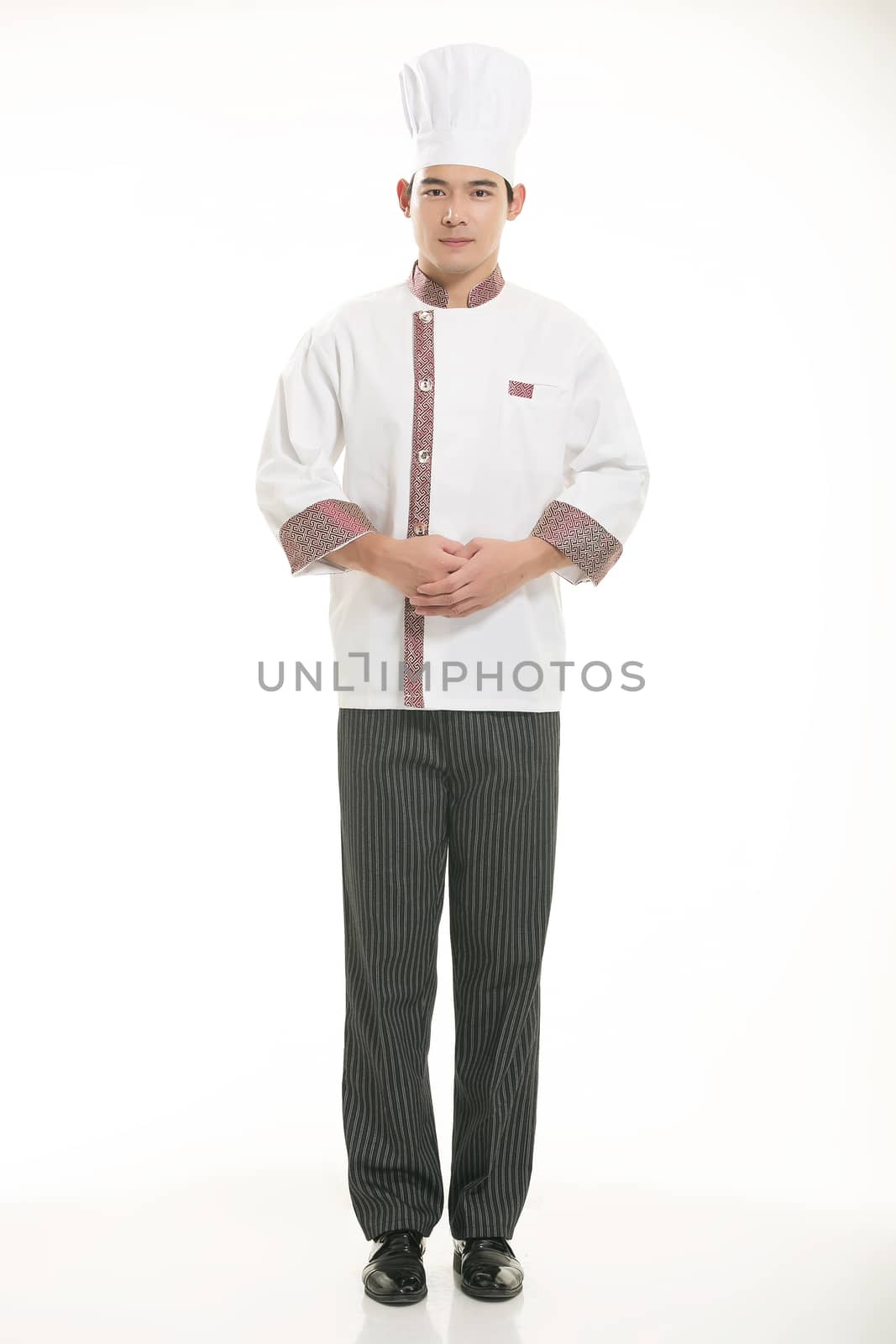 Wearing all kinds of clothing chef dietitian in front of white background