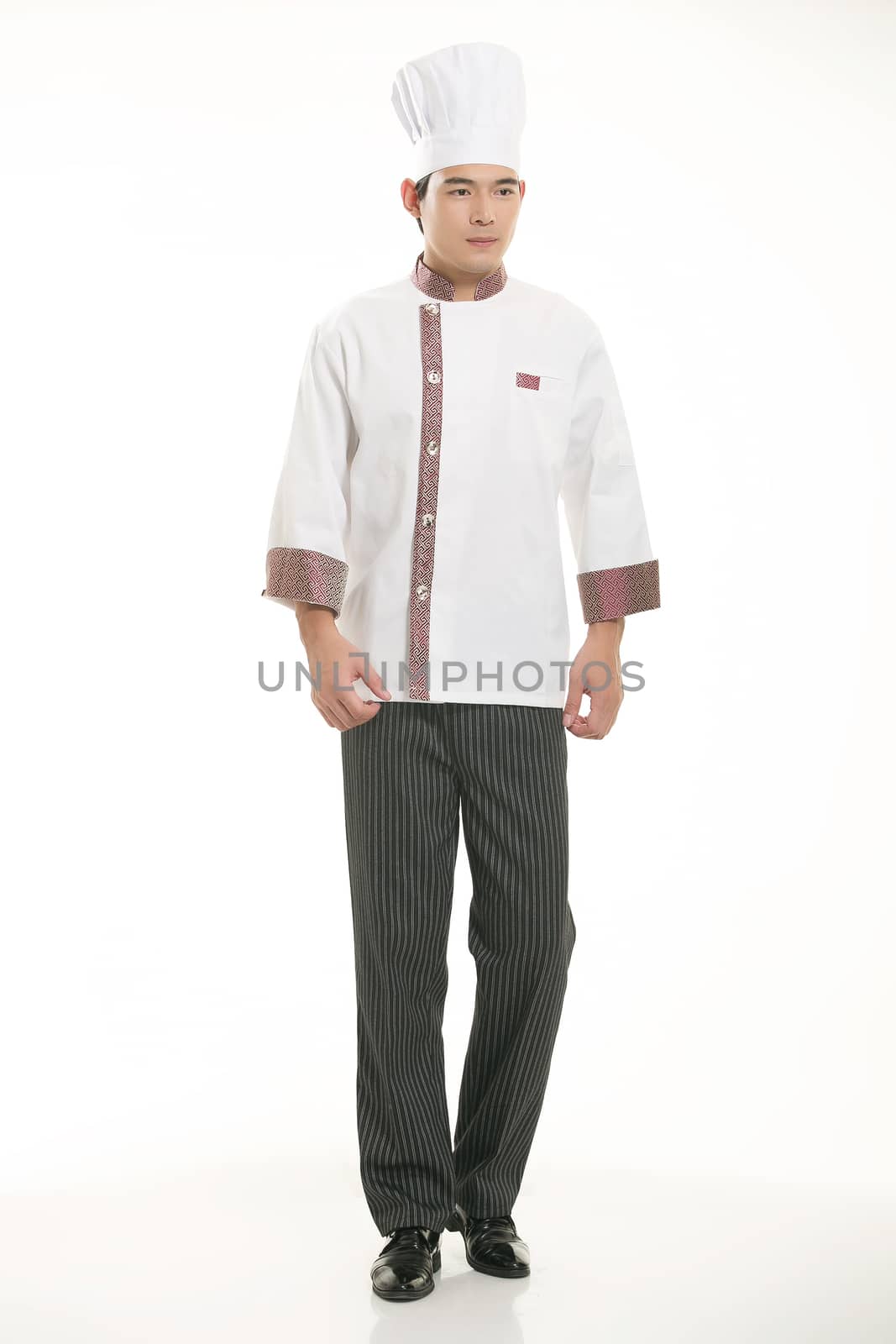 Wearing all kinds of clothing chef dietitian in front of white background