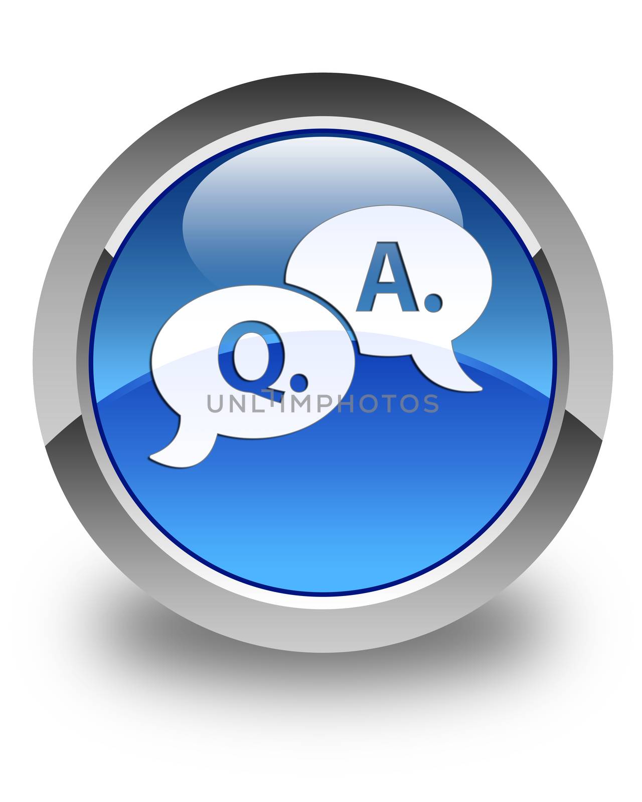 Question answer bubble icon glossy blue round button