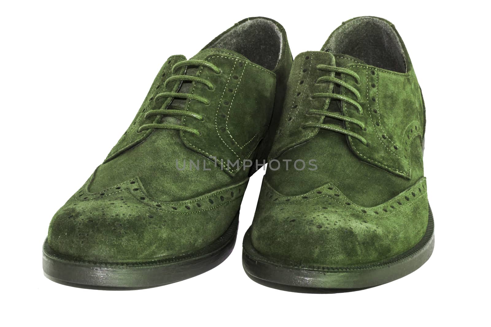 isolated green suede shoes on the white background